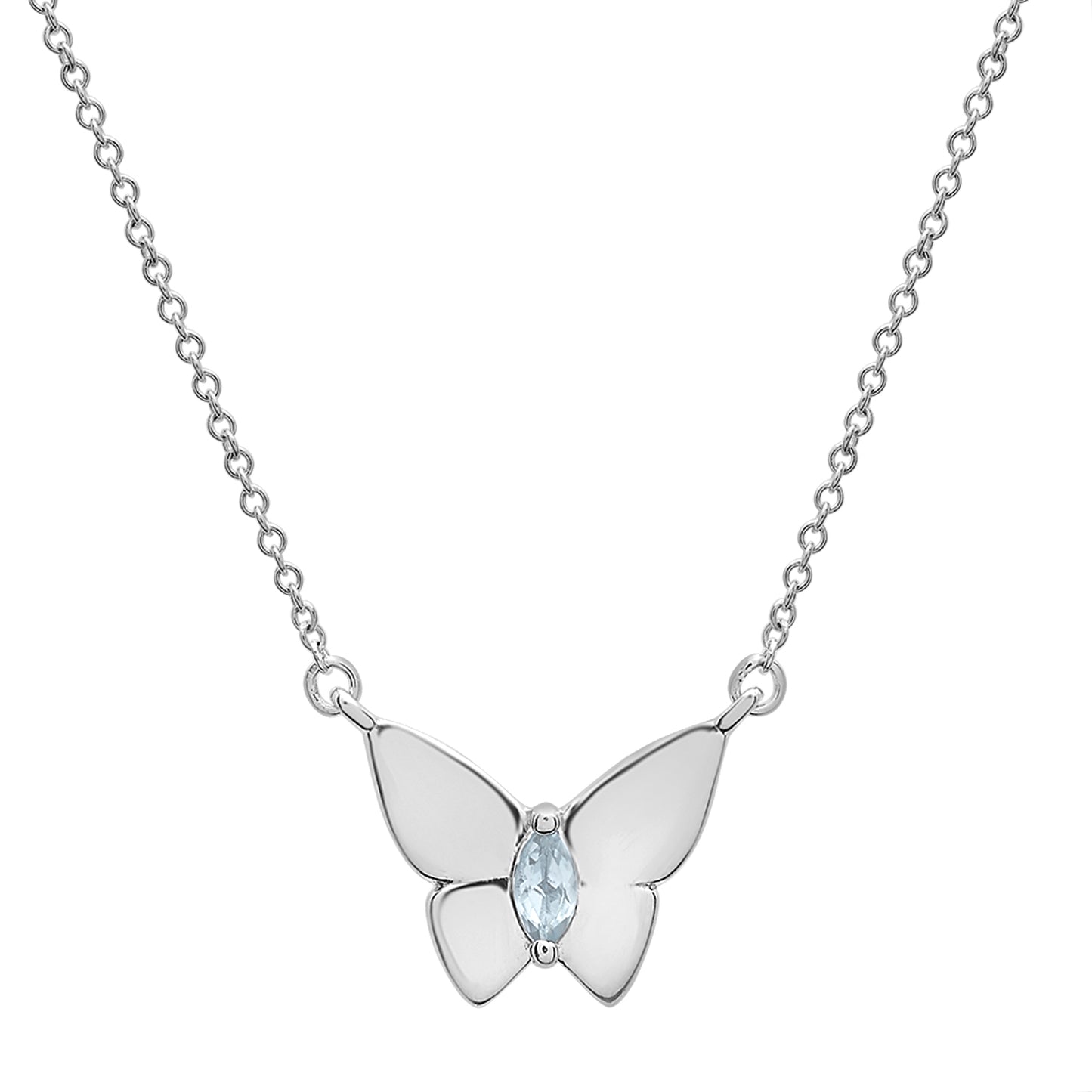 Gray Stone Butterfly Birthstone Necklace with Silver chain