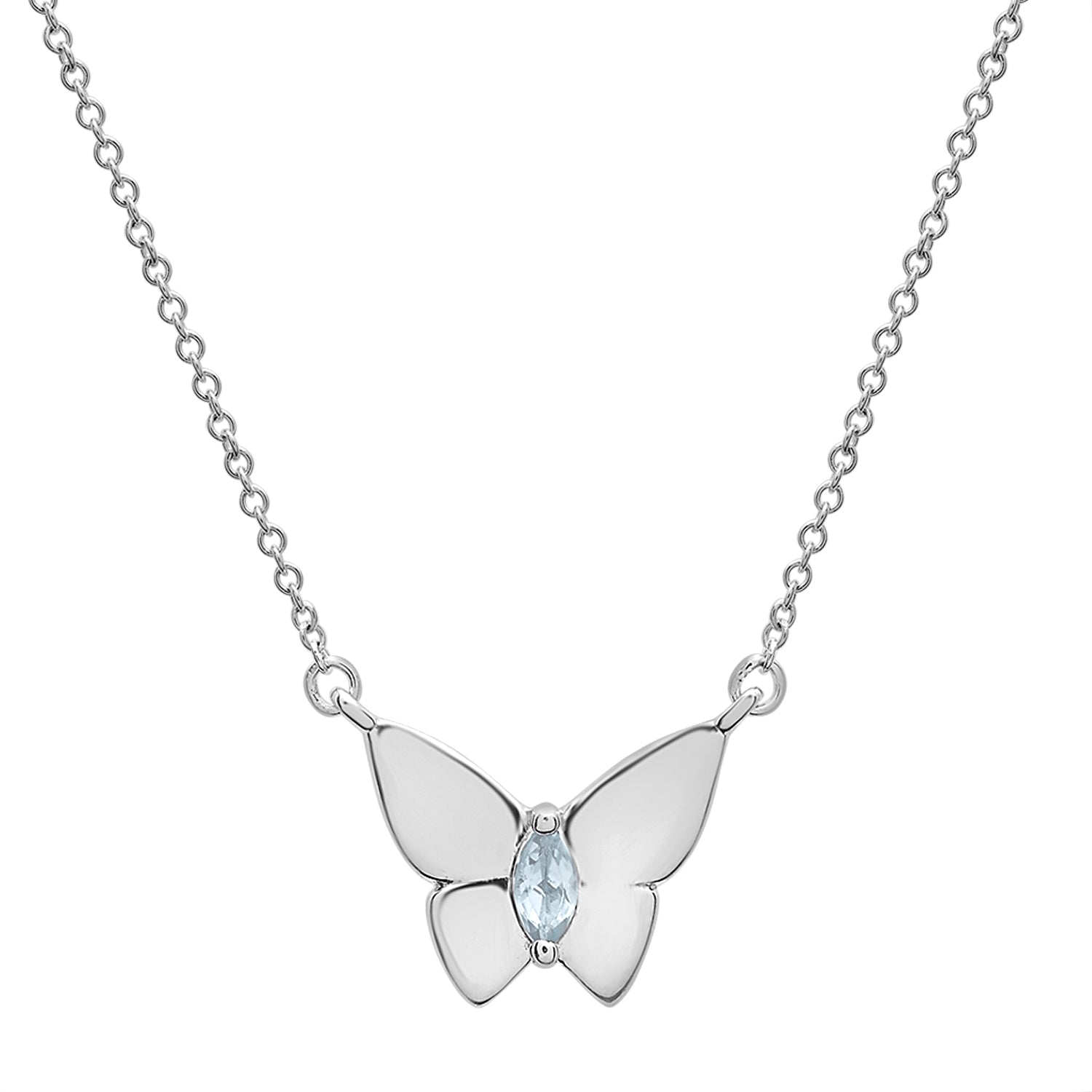 Gray Stone Butterfly Birthstone Necklace with Silver chain