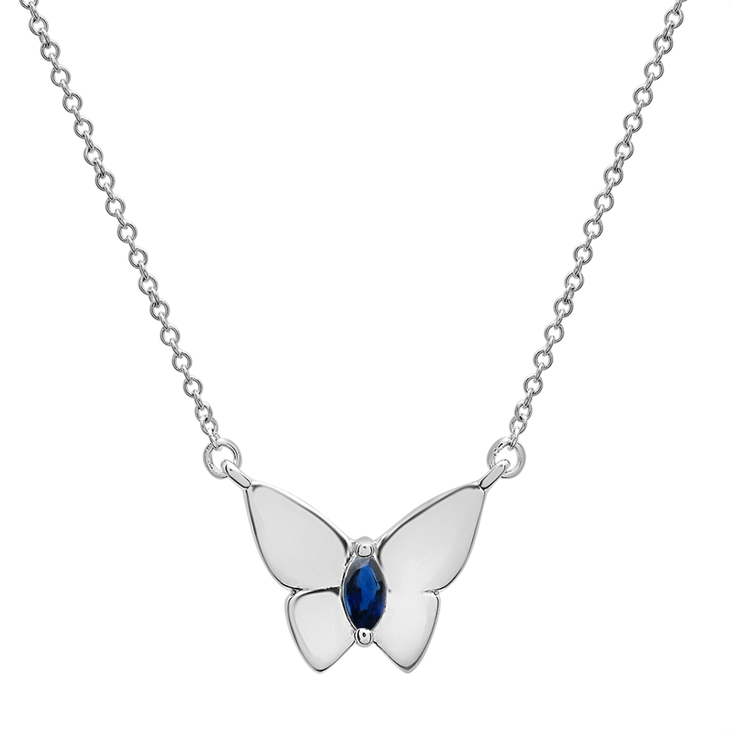 Blue Stone Butterfly Birthstone Necklace with Silver chain