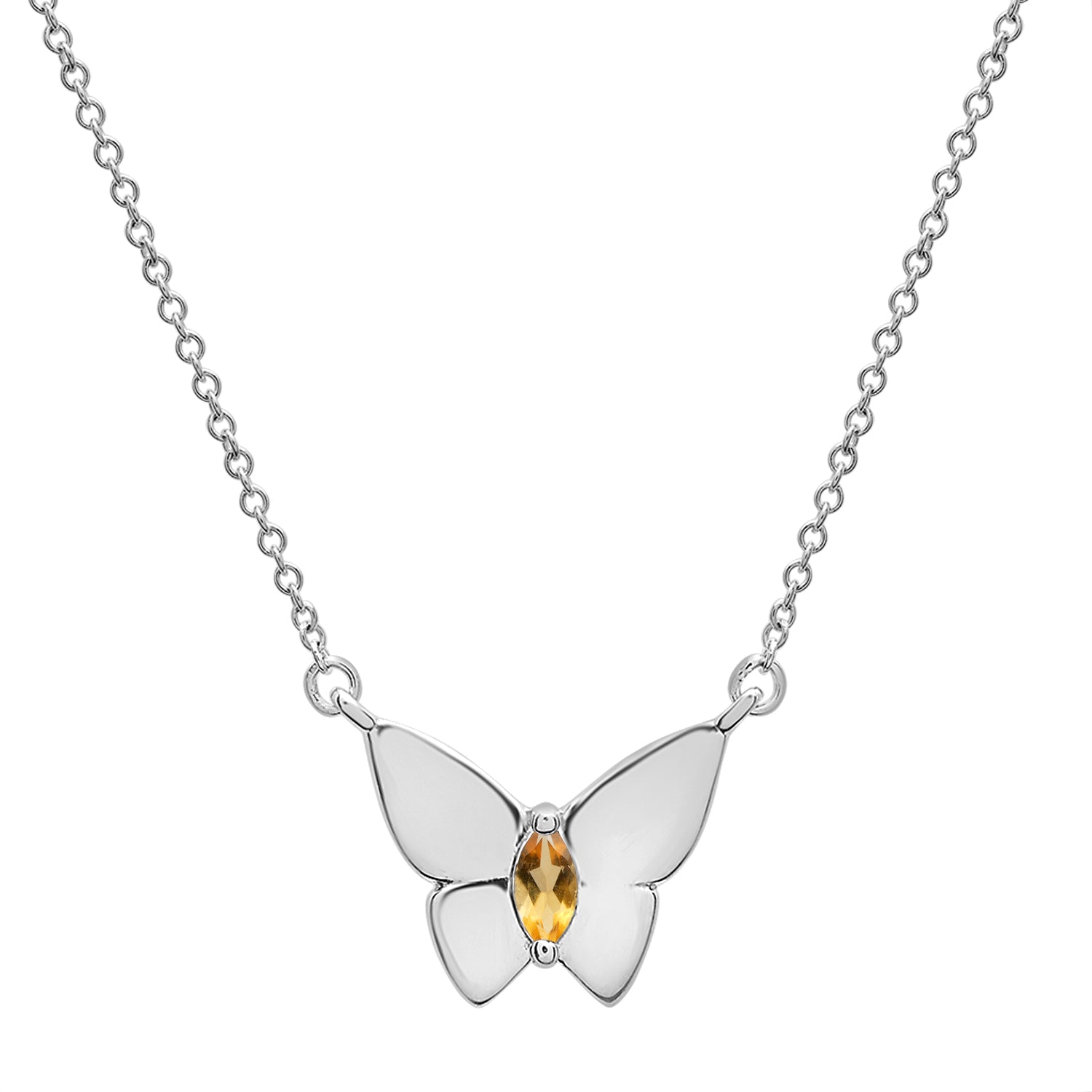 Yellow Stone Butterfly Birthstone Necklace with Silver chain