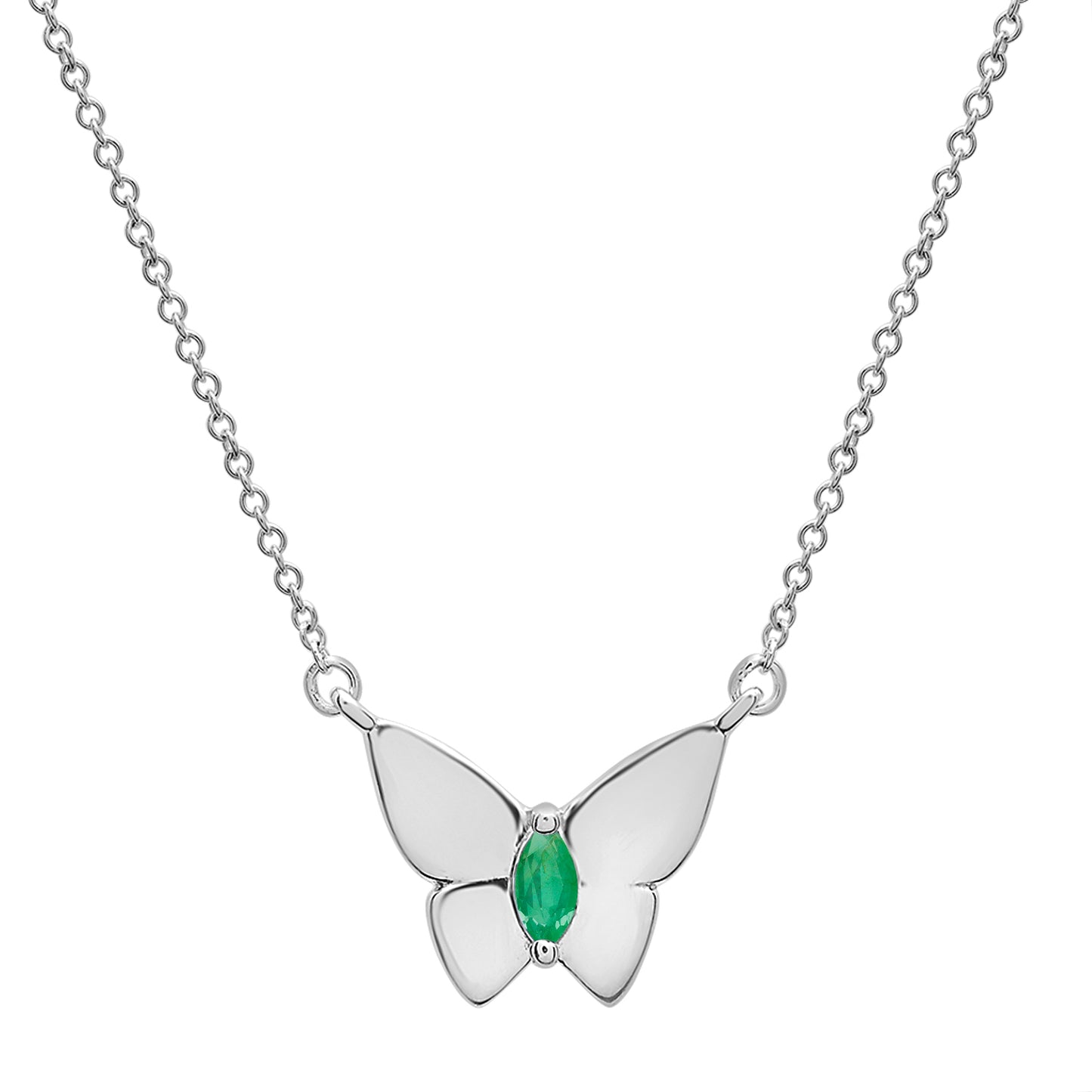 Green Stone Butterfly Birthstone Necklace with Silver chain