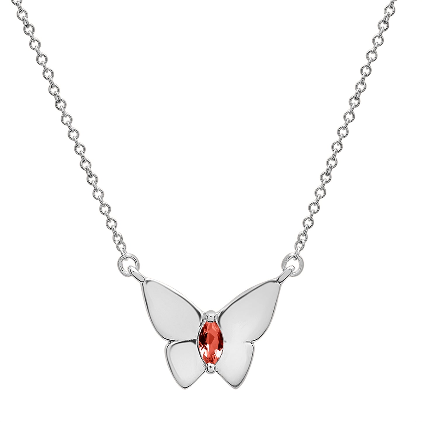 Red Stone Butterfly Birthstone Necklace with Silver chain