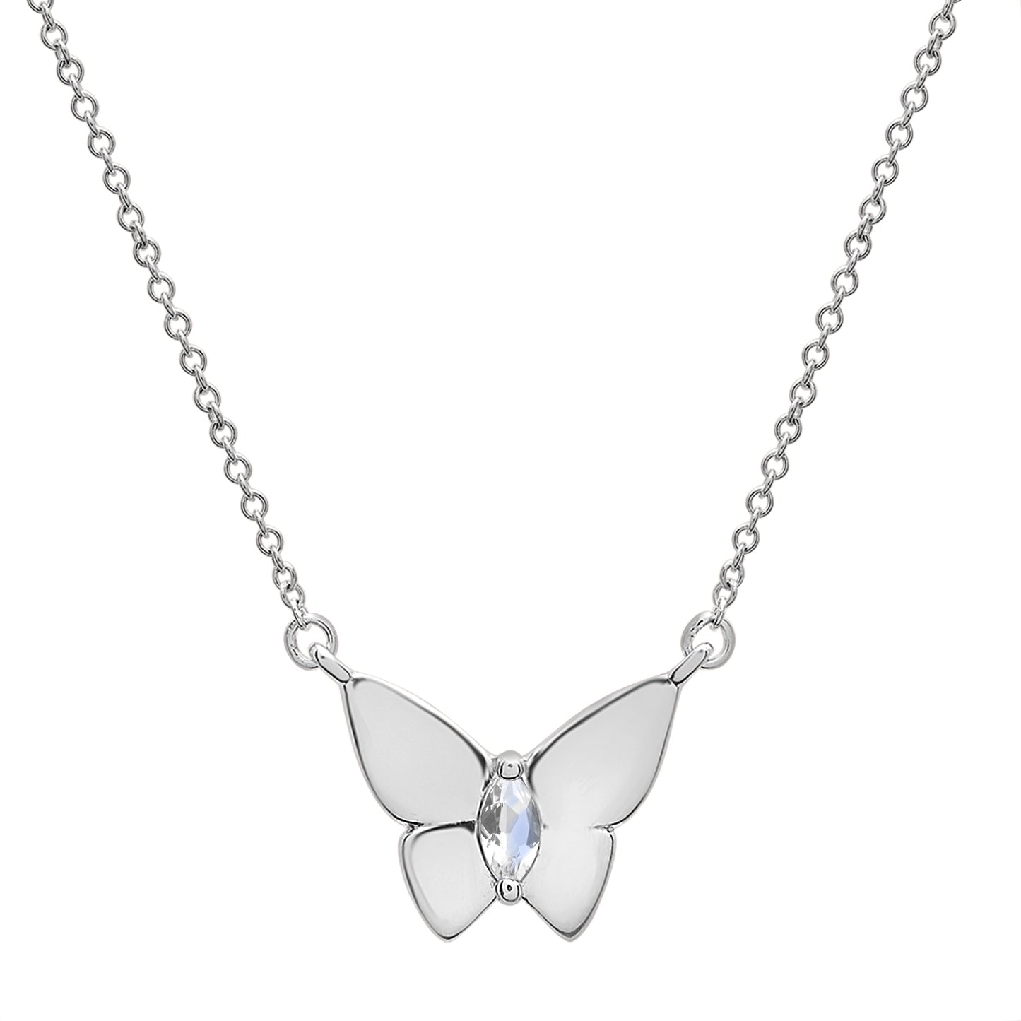 Silver Stone Butterfly Birthstone Necklace with Silver chain