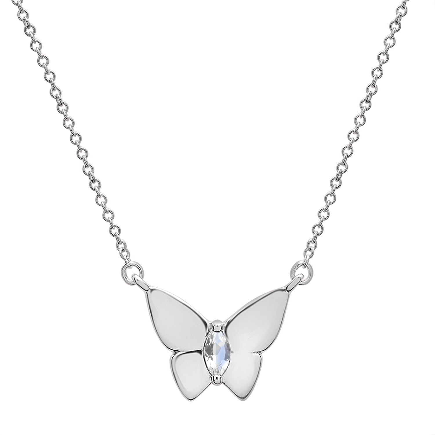 Silver Stone Butterfly Birthstone Necklace with Silver chain