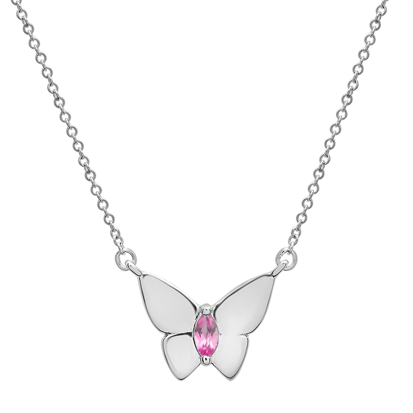 Light Pink Stone Butterfly Birthstone Necklace with Silver chain