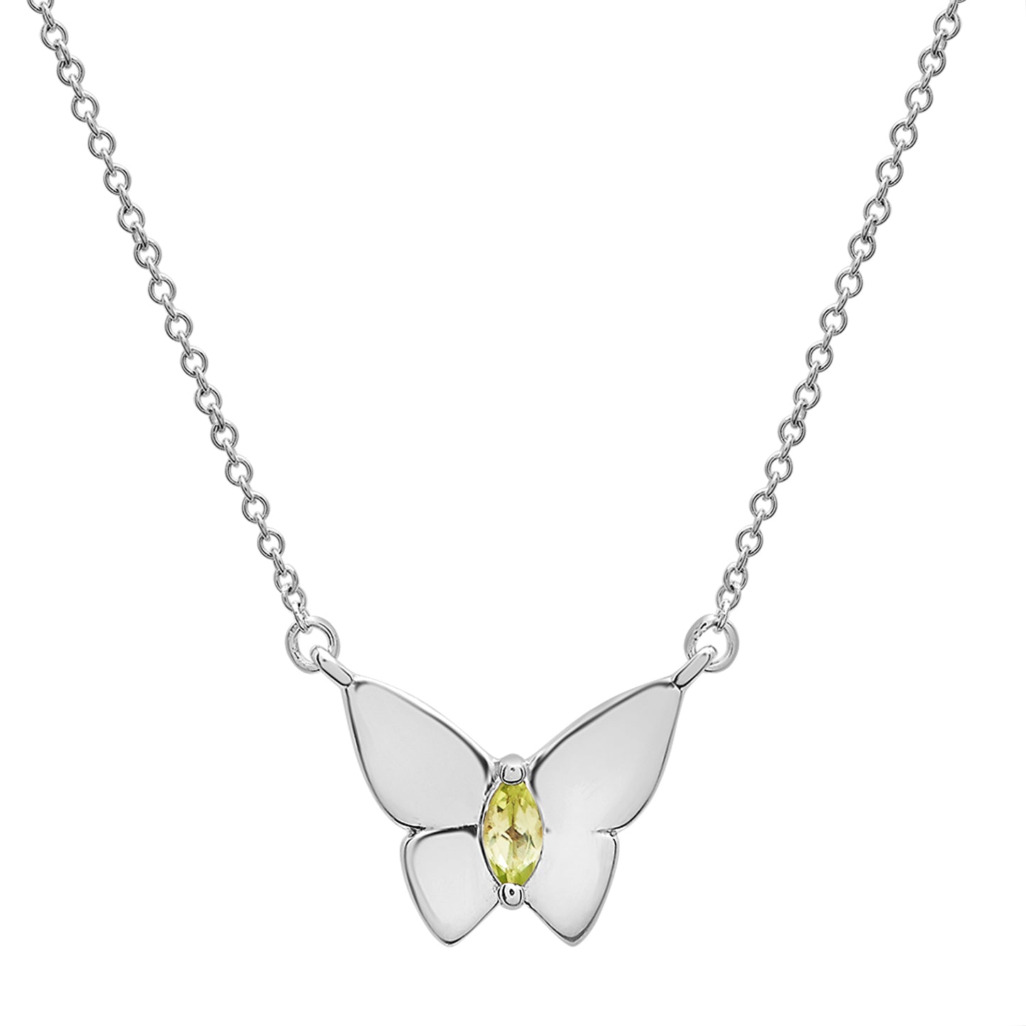 Light Yellow Stone Butterfly Birthstone Necklace with Silver chain