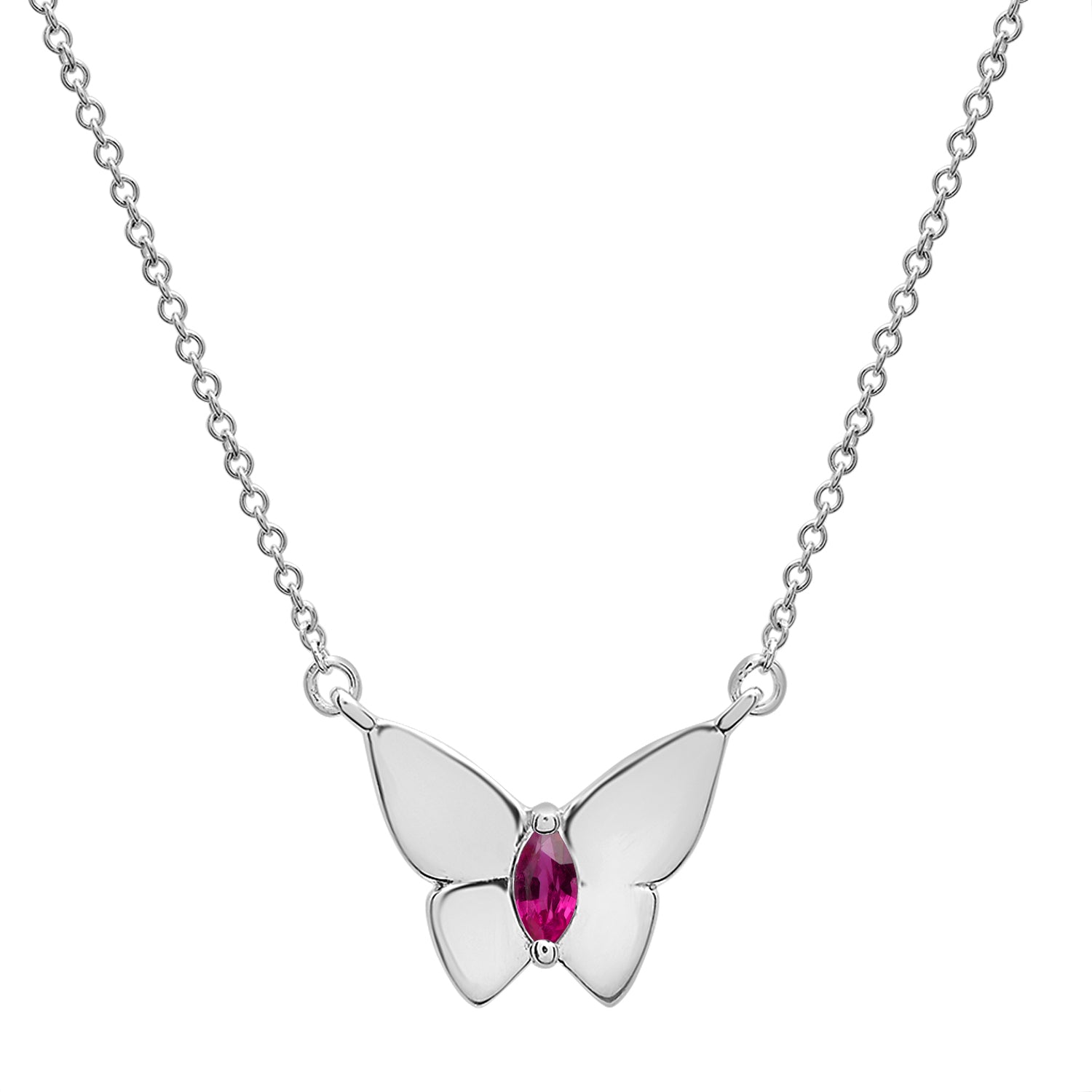 Ruby Stone Butterfly Birthstone Necklace with Silver chain