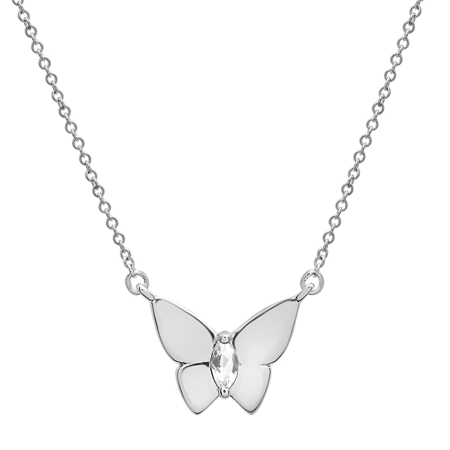 Silver Gray Stone Butterfly Birthstone Necklace with Silver chain