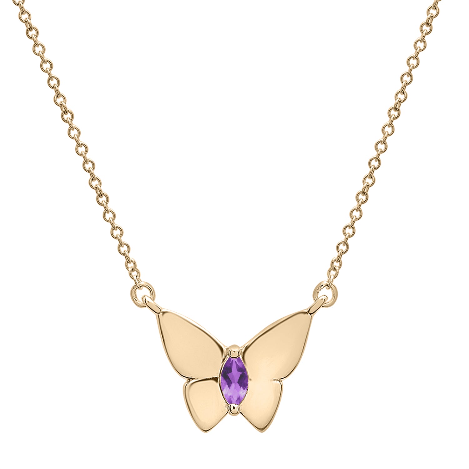 Dark purple Stone Butterfly Birthstone Necklace in Gold chain