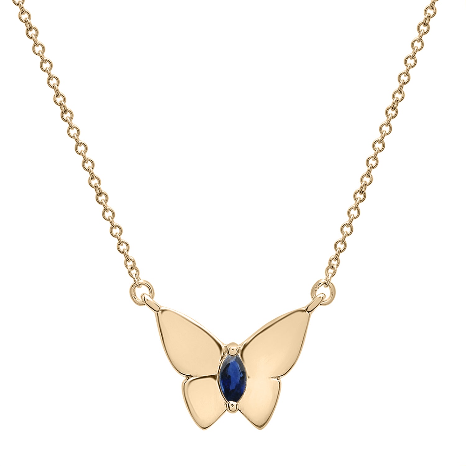 Blue Stone Butterfly Birthstone Necklace in Gold chain