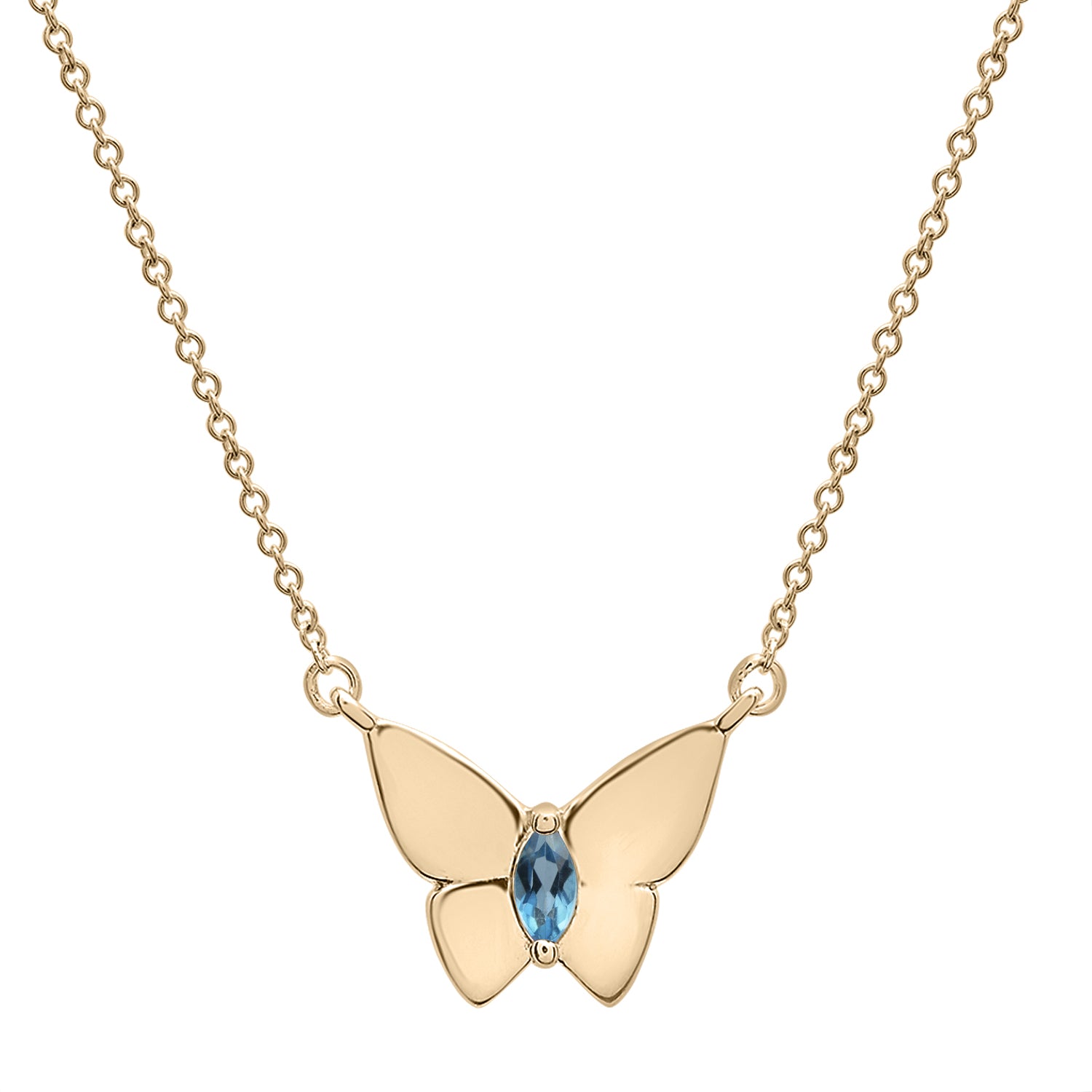 Sky Blue Stone Butterfly Birthstone Necklace in Gold chain