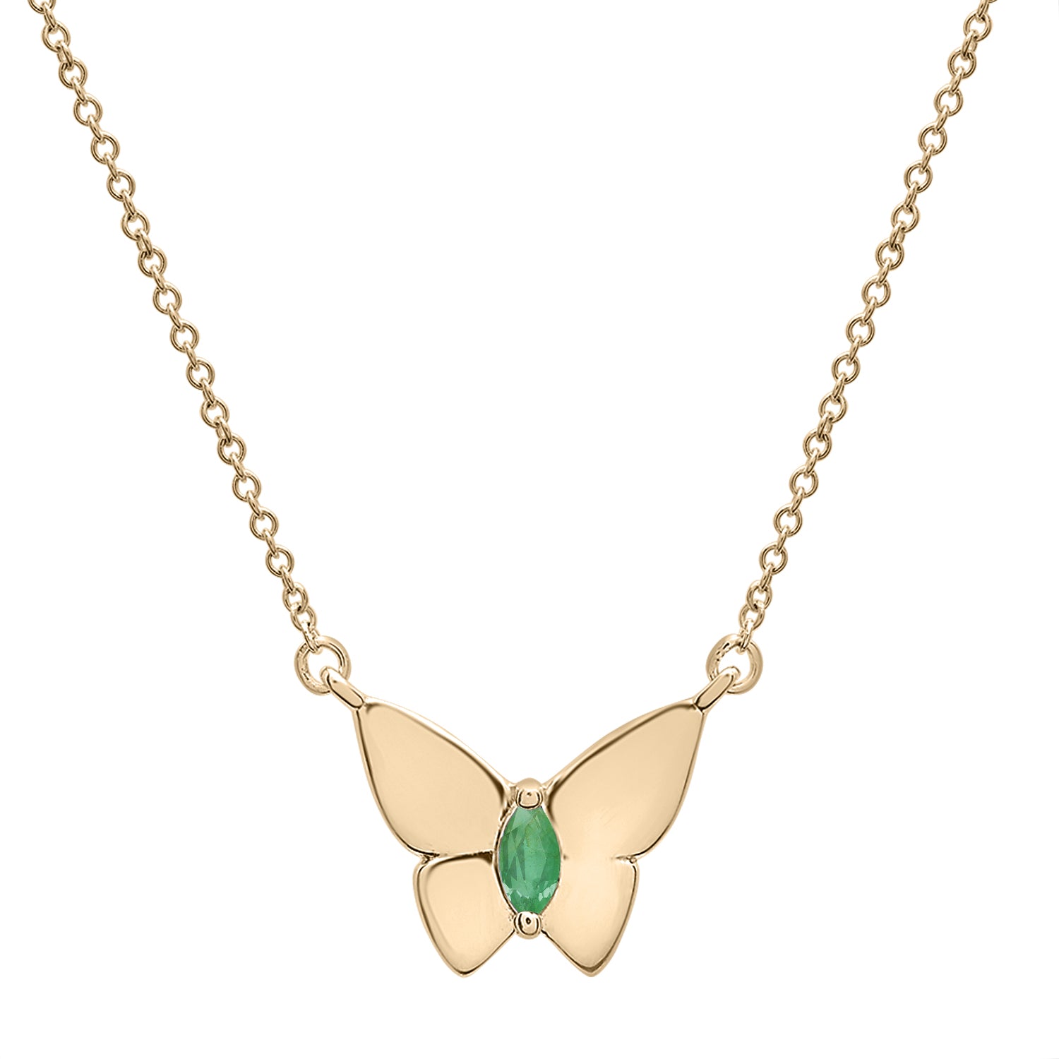 Green Stone Butterfly Birthstone Necklace in Gold chain