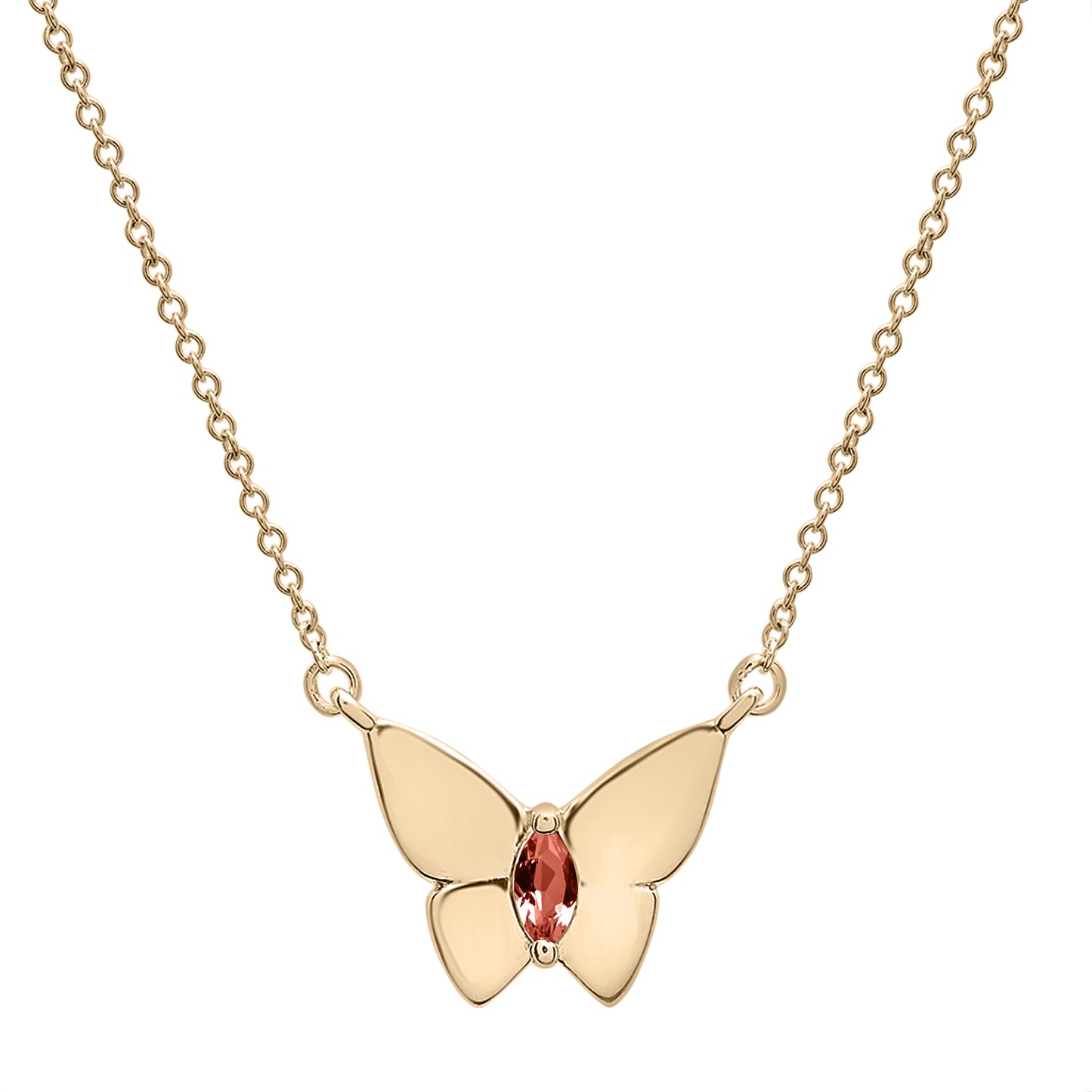Red Stone Butterfly Birthstone Necklace in Gold chain