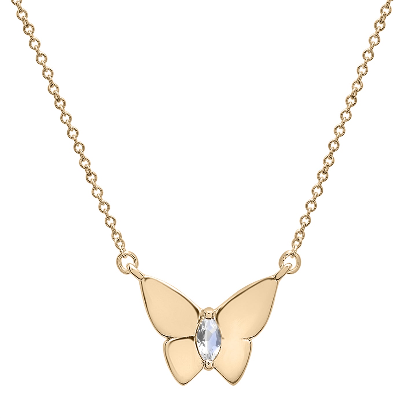 Silver Gray Stone Butterfly Birthstone Necklace in Gold chain