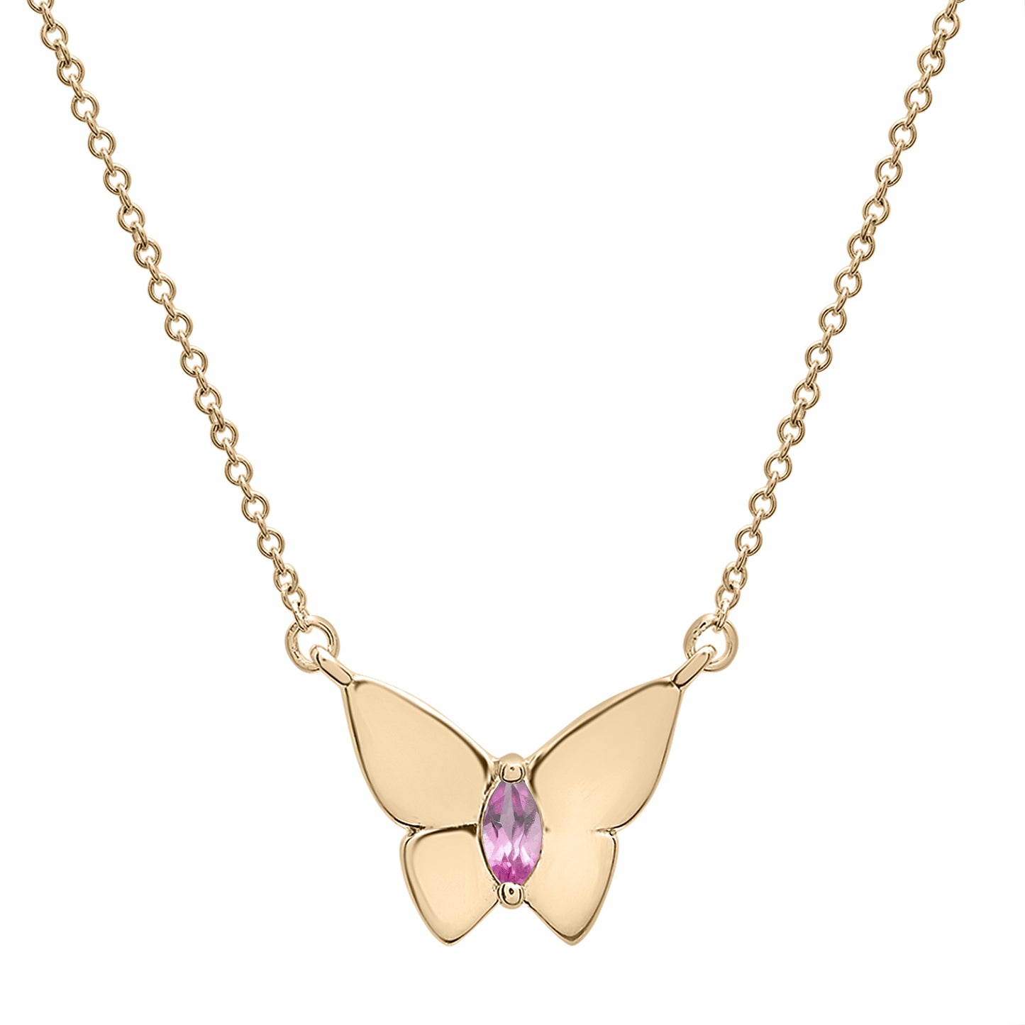 Light Pink Stone Butterfly Birthstone Necklace in Gold chain