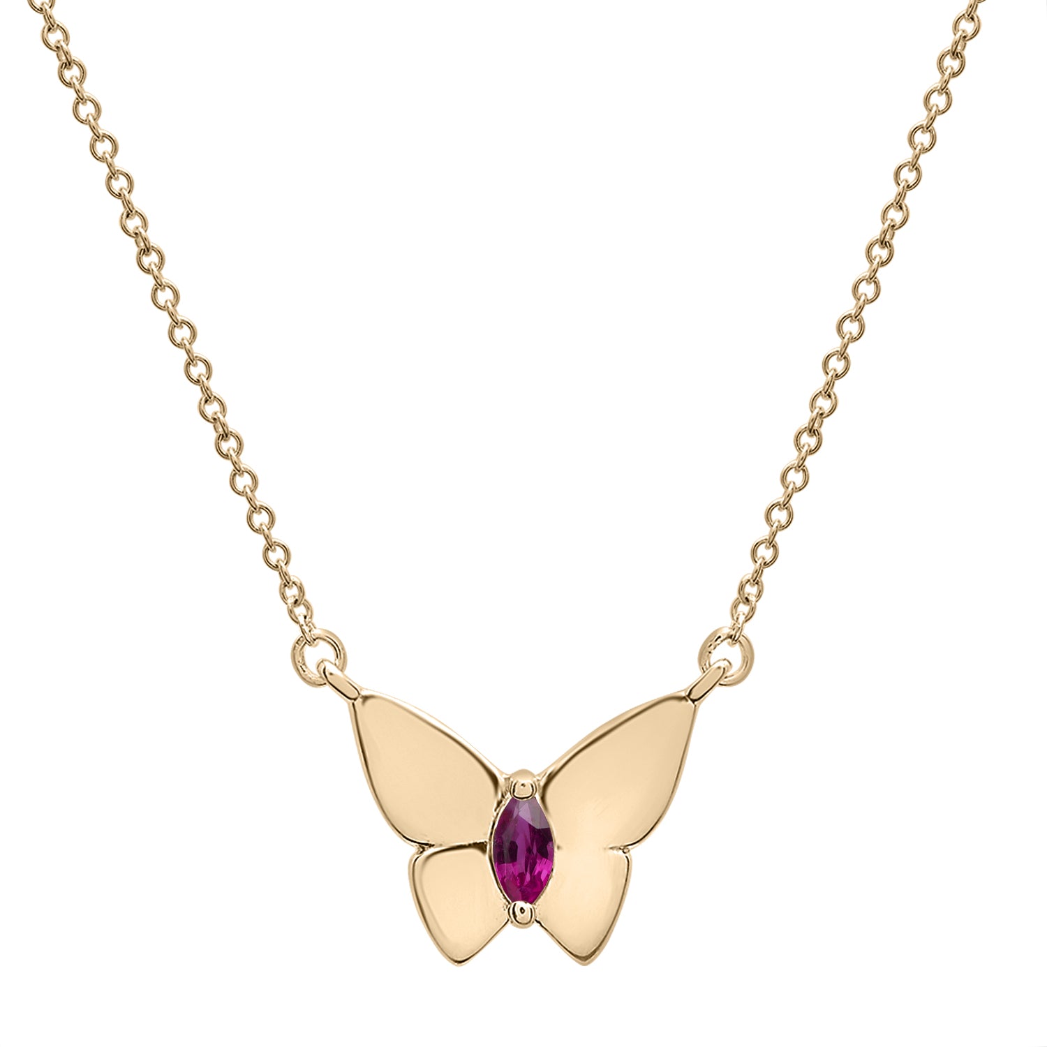 Dark Purple Stone Butterfly Birthstone Necklace in Gold chain