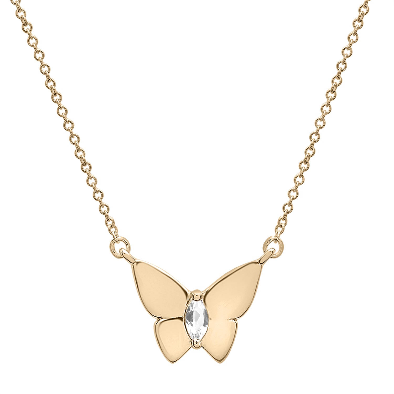Silver Gray Stone Butterfly Birthstone Necklace in Gold chain