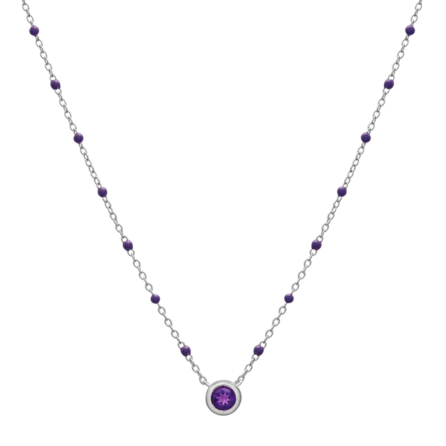 Birthstone Enamel Necklaces in Purple stone
