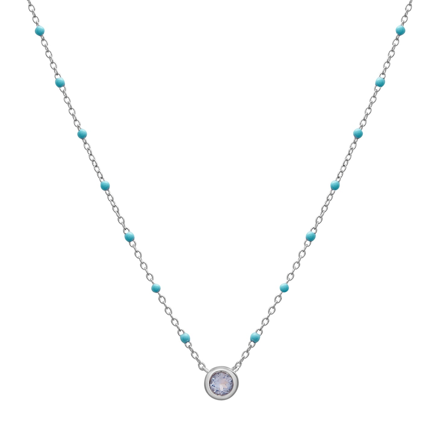 Birthstone Enamel Necklaces in Light blue stone