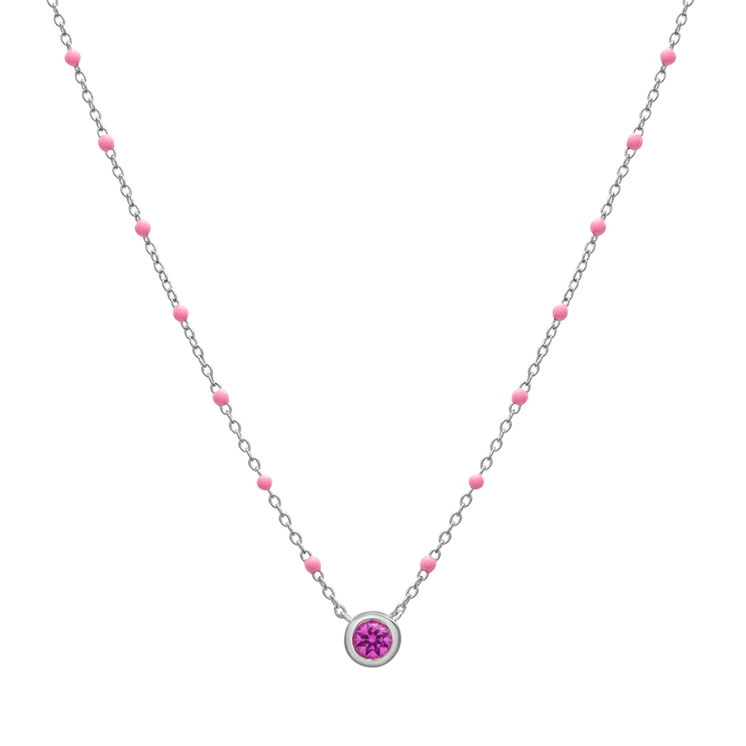 Birthstone Enamel Necklaces in Light Pink stone