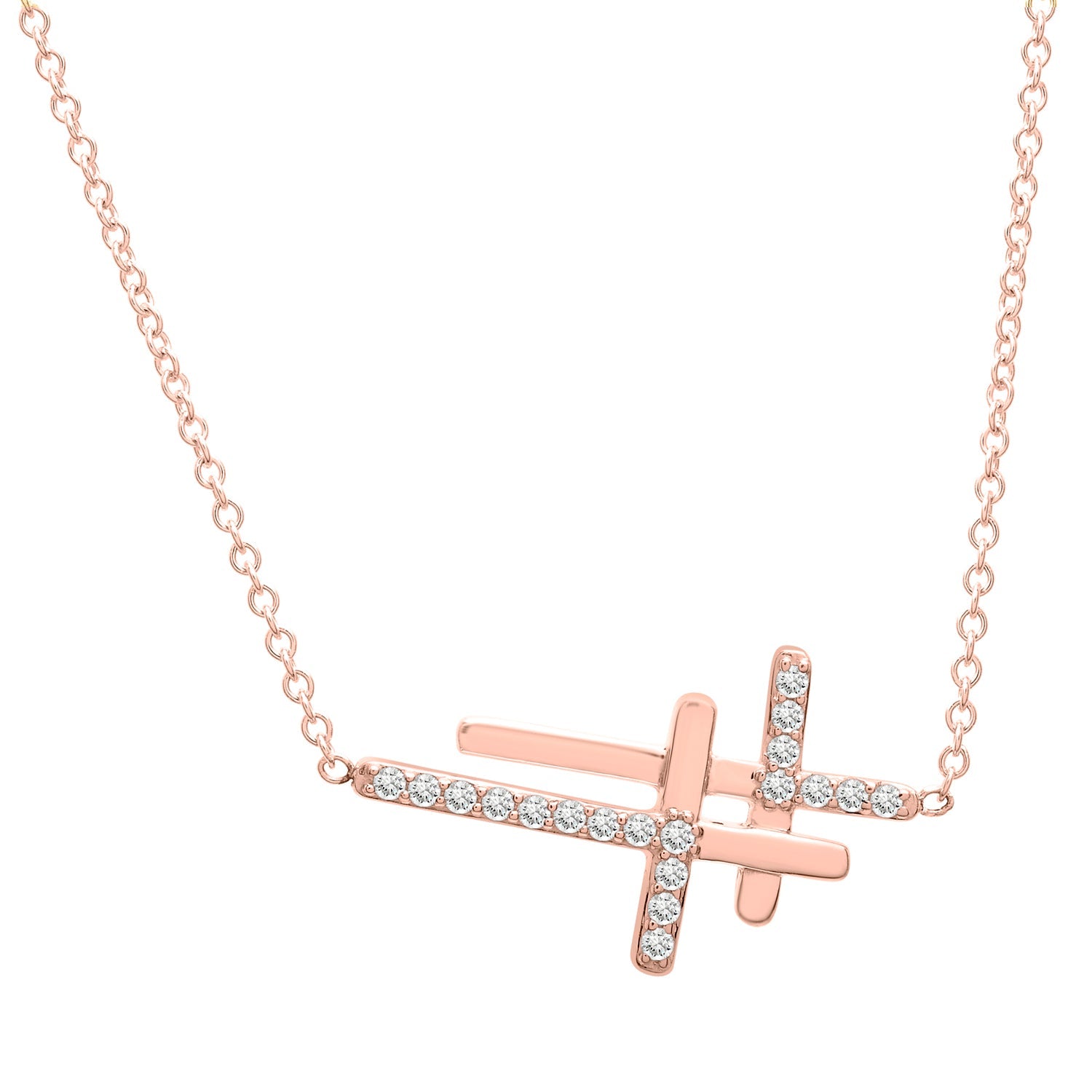 Celine Sideways Double Cross Diamond Necklace In Two Cross Shape