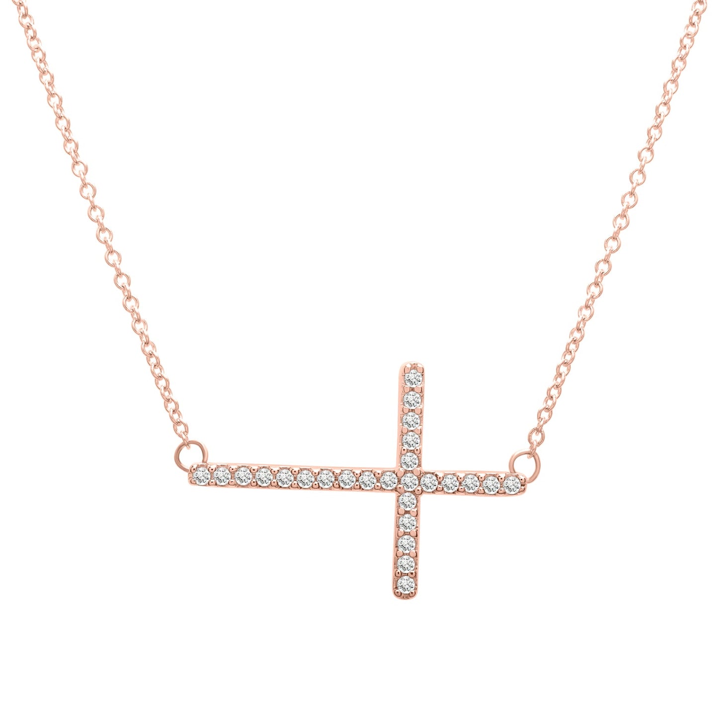 Chelsea Sideways Cross Diamond Necklace In Rose Gold