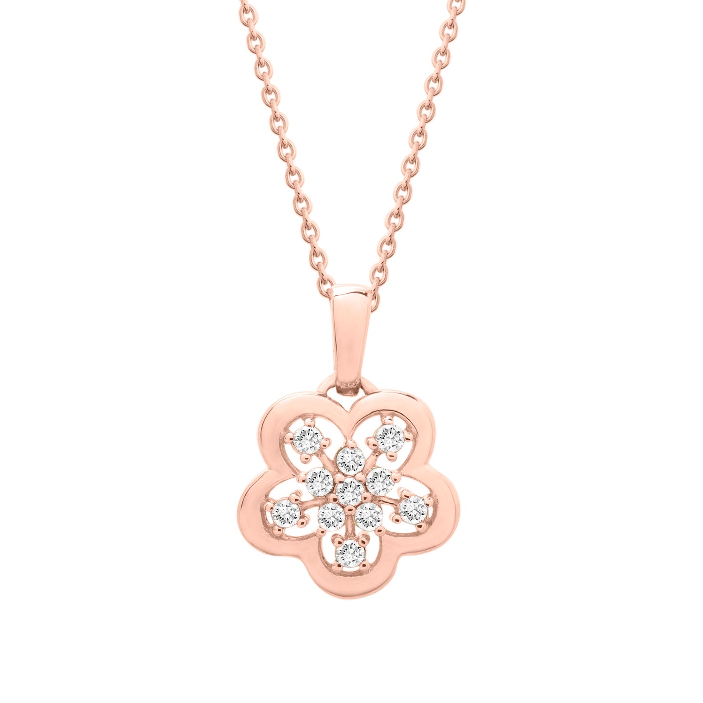 Peony Diamond Flower Pendant in Rose Gold