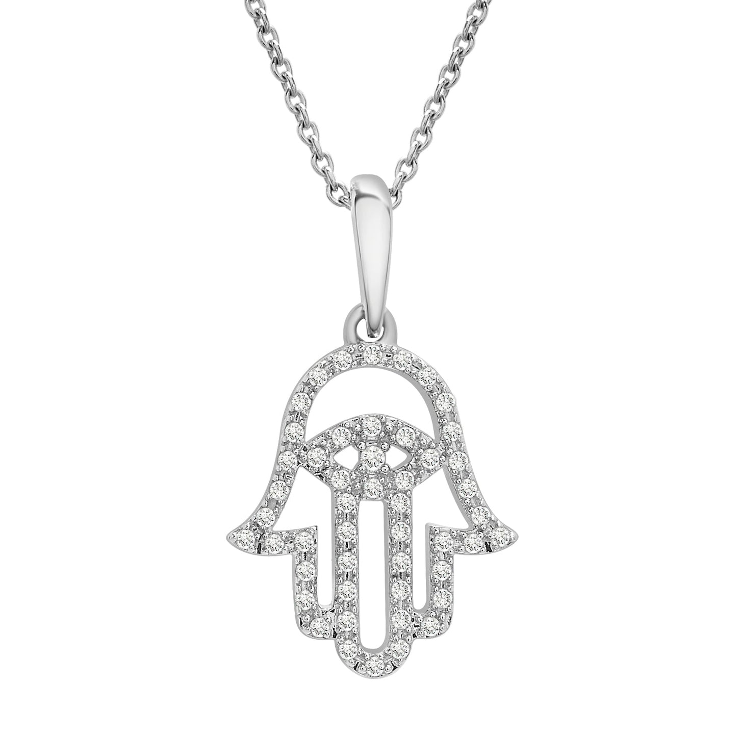 Pompey Diamond Hamsa Pendant in White Gold