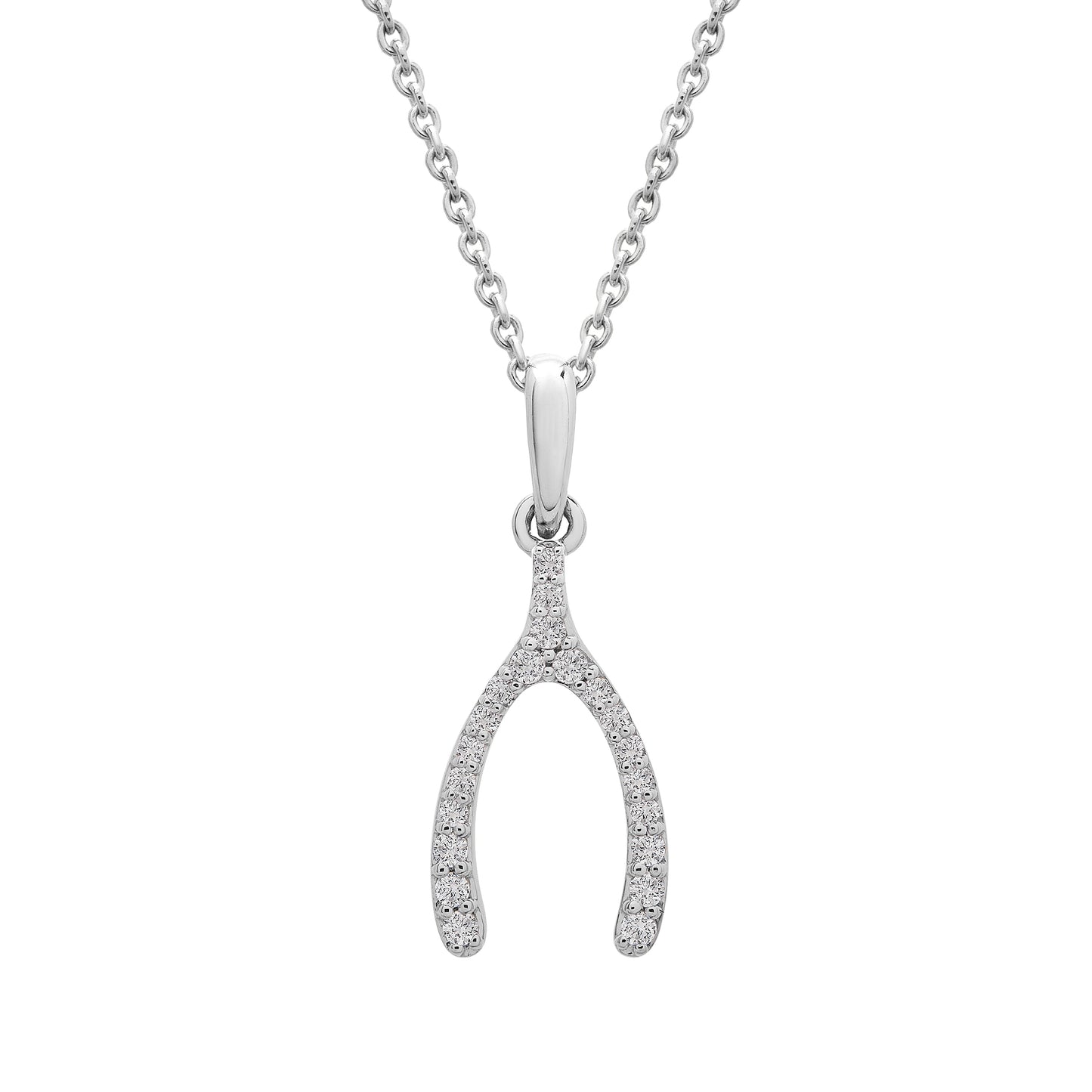 Penny Diamond Wishbone Pendant in White Gold