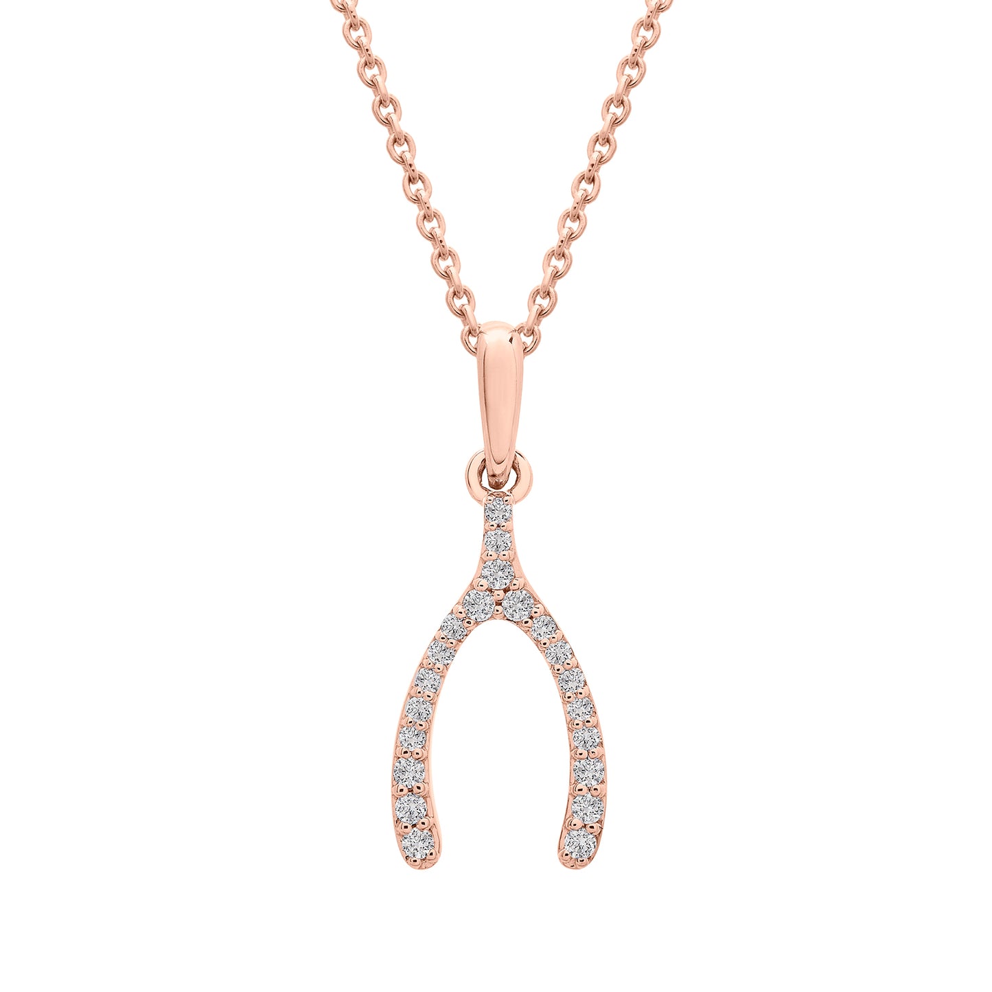 Penny Diamond Wishbone Pendant in Rose Gold