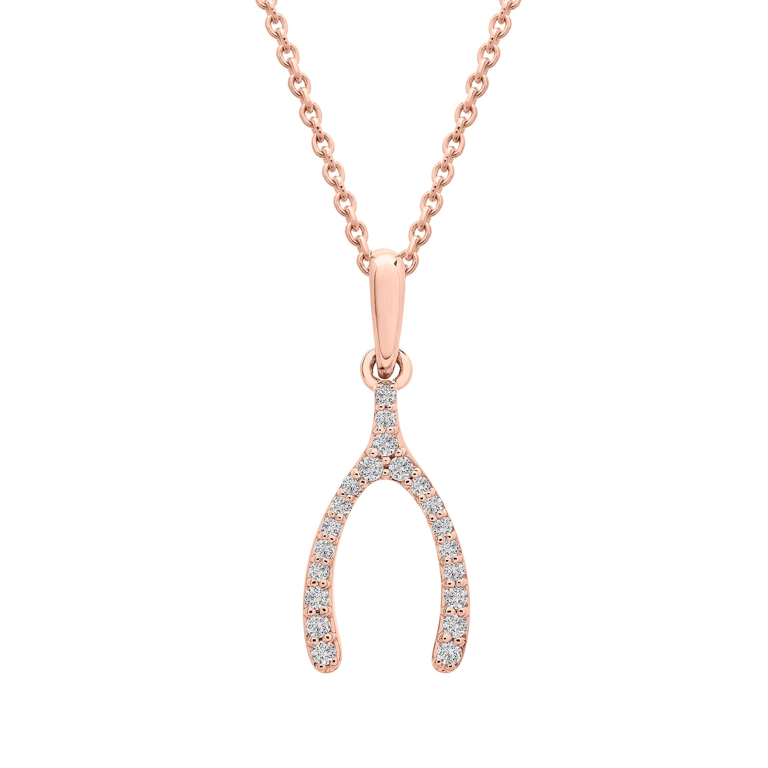 Penny Diamond Wishbone Pendant in Rose Gold