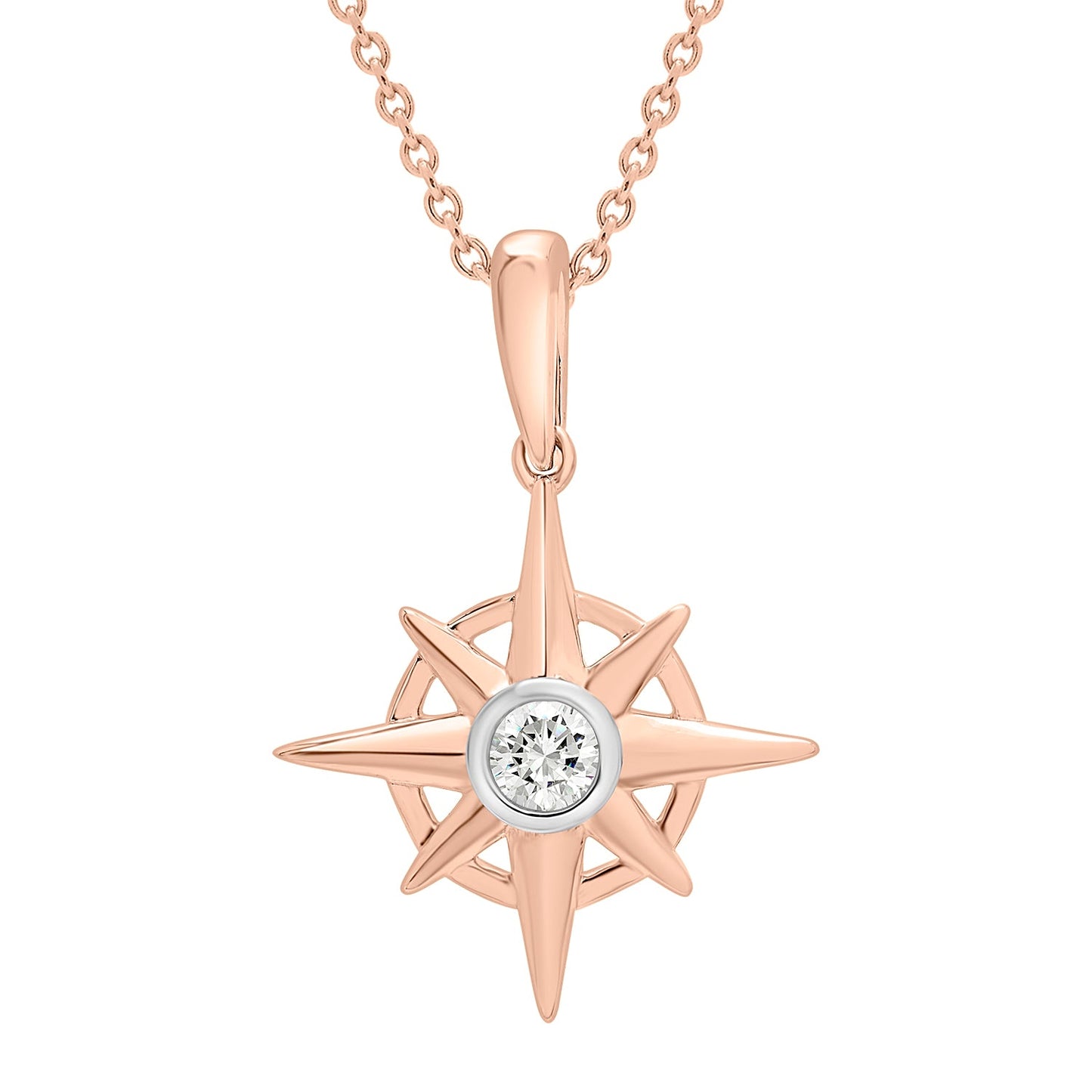 Phoenix Compass Diamond Pendant in Rose Gold