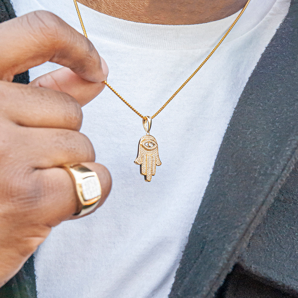 Diamond Hamsa Pendant With Gold Chain