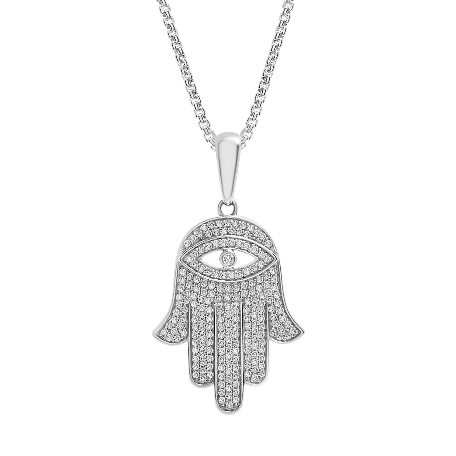 Diamond Hamsa Pendant In Silver