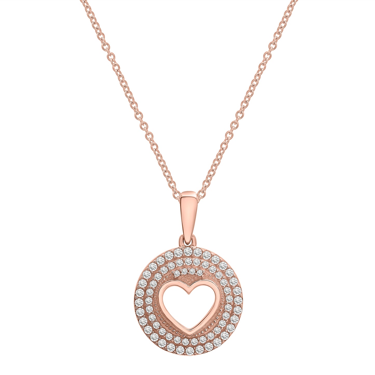 Pia Open Heart Diamond Circle Pendant in Rose Gold