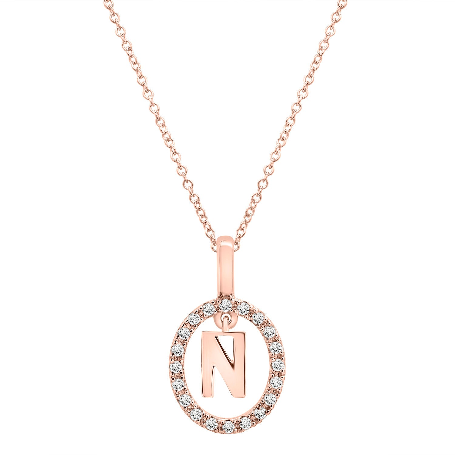 Floating Halo Diamond Initial Pendant Rose Gold N Character