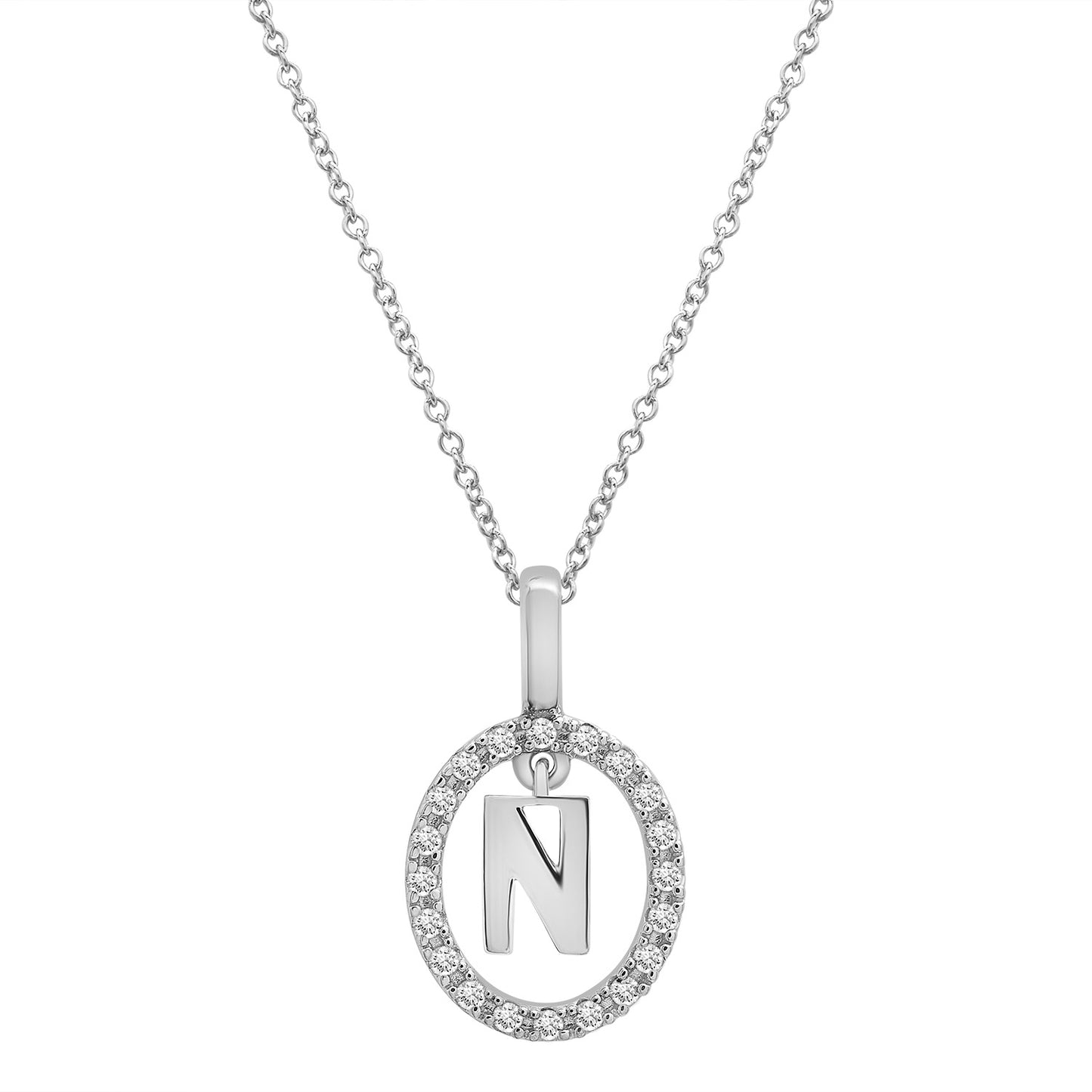 Floating Halo Diamond Initial Pendant Silver N Character