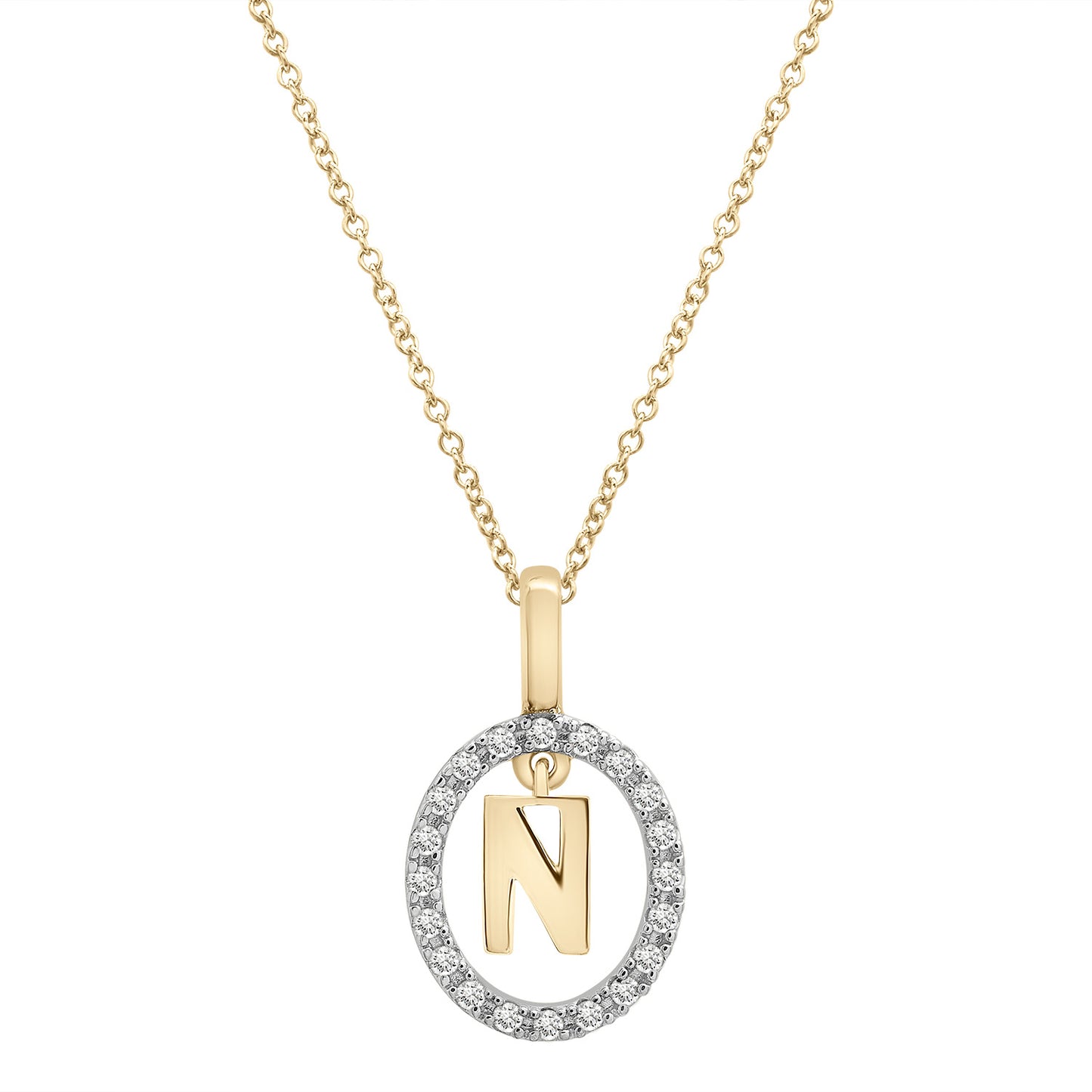 Floating Halo Diamond Initial Pendant Golden N Character
