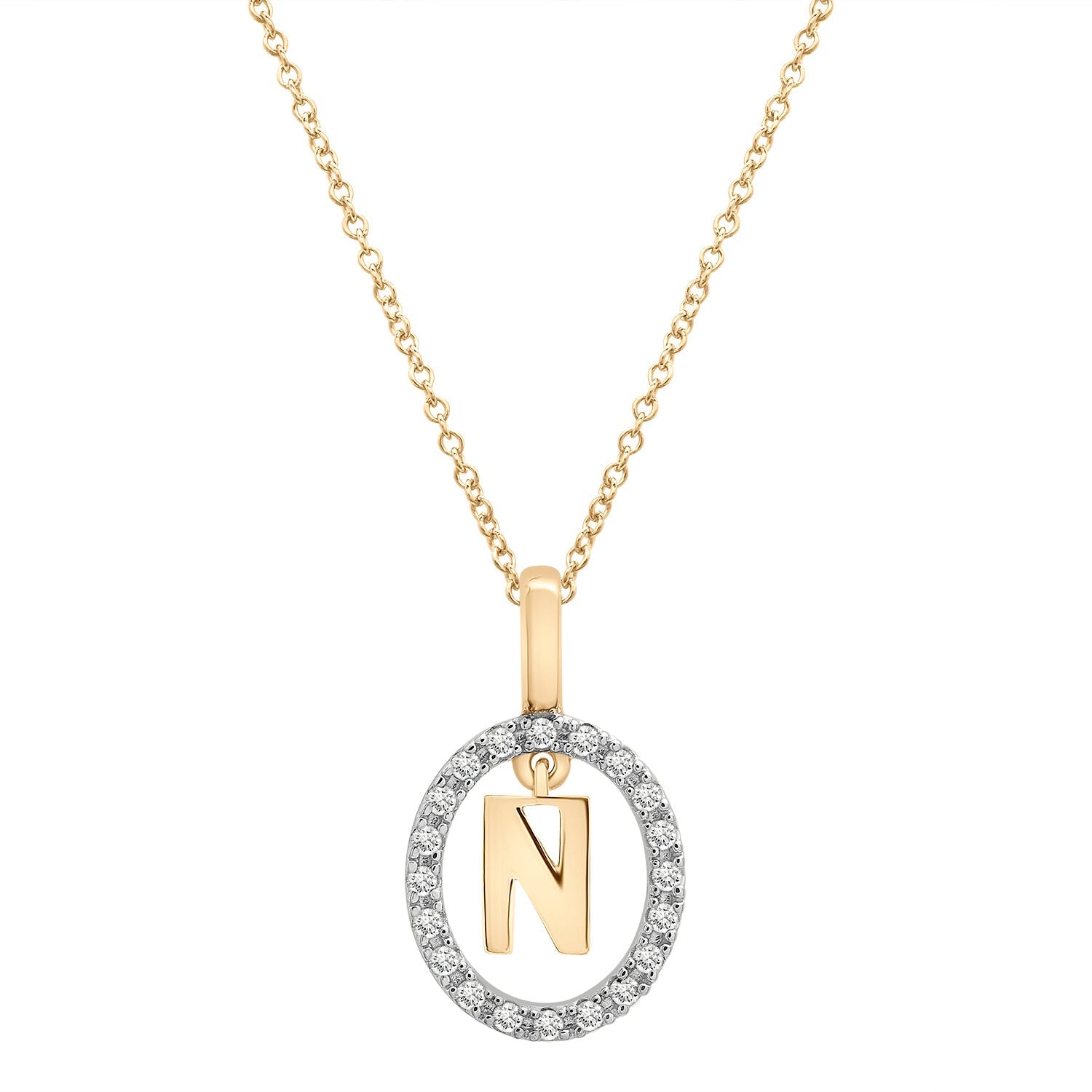 Floating Halo Diamond Initial Pendant Gold N Character