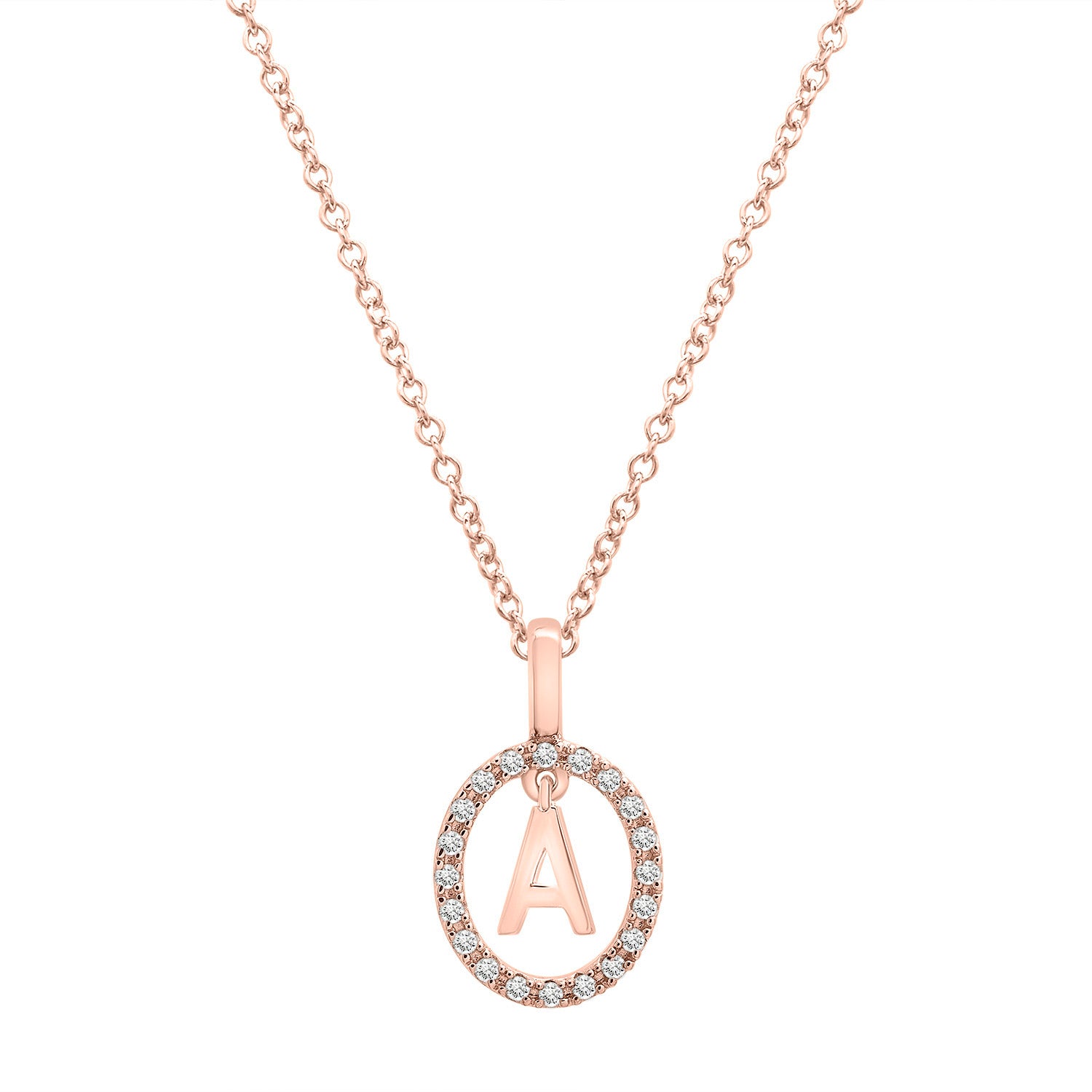 Floating Halo Diamond Initial Pendant In Rose Gold A Char