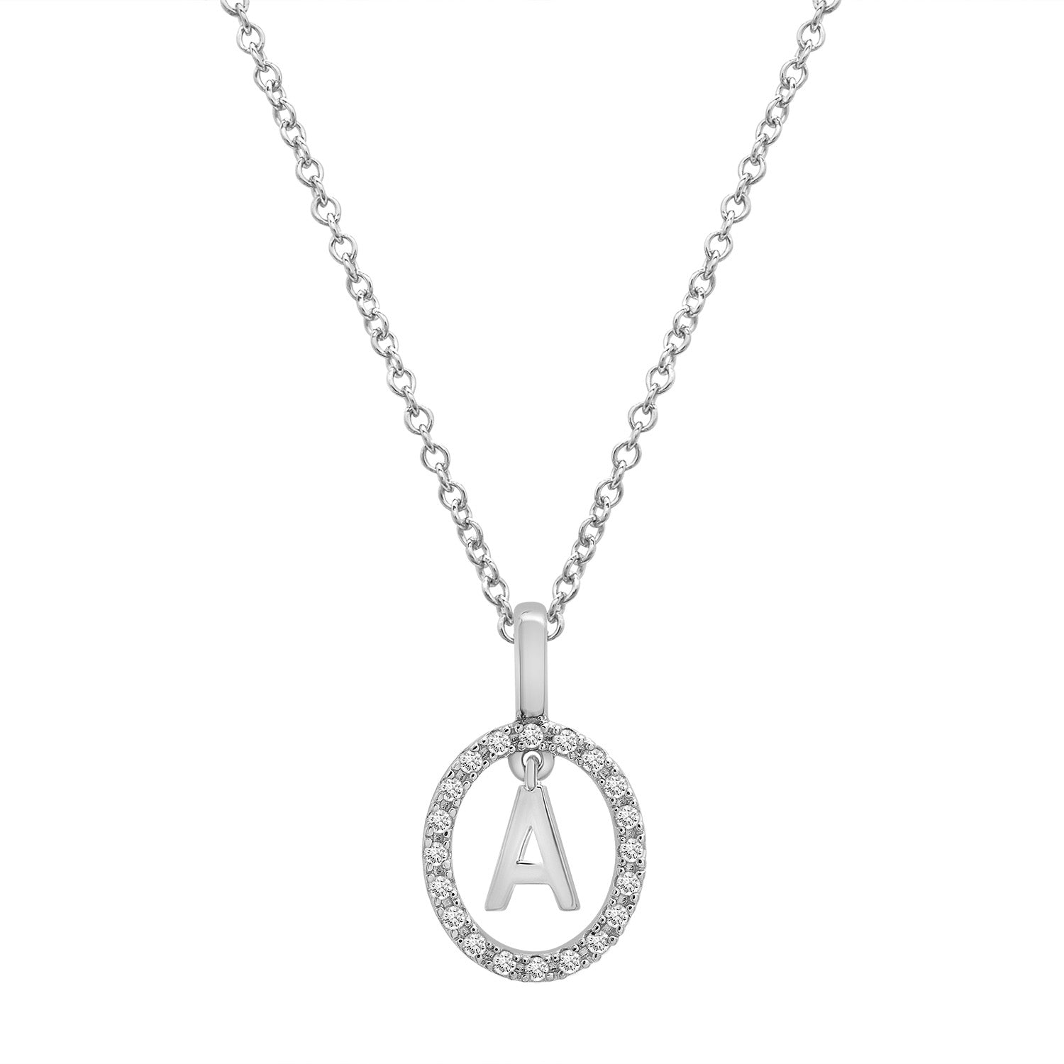 Floating Halo Diamond Initial Pendant In Silver A Char