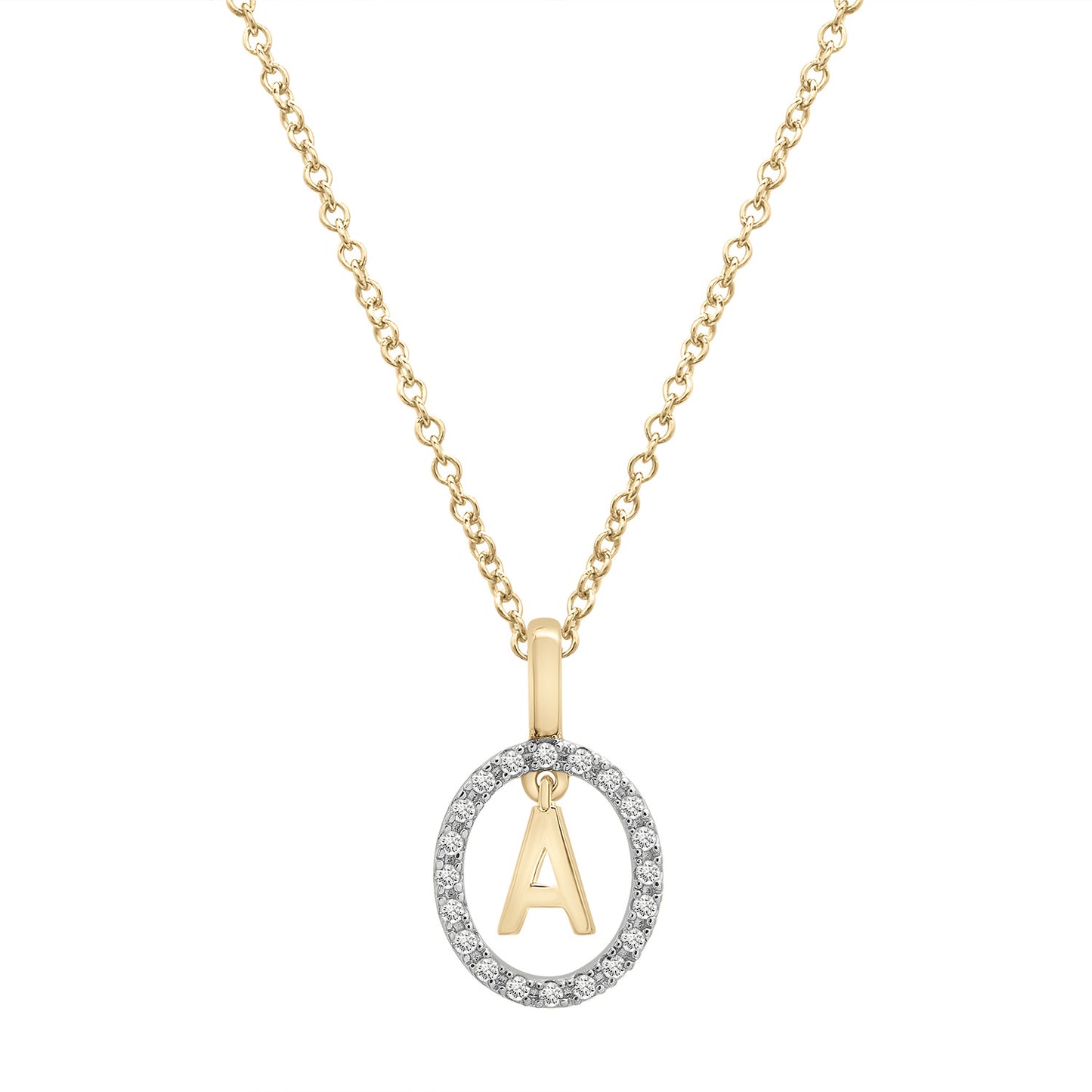 Floating Halo Diamond Initial Pendant In Gold A Char