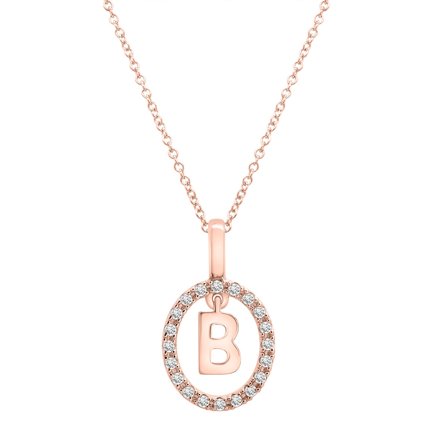 Floating Halo Diamond Initial Pendant In Rose Gold B Character