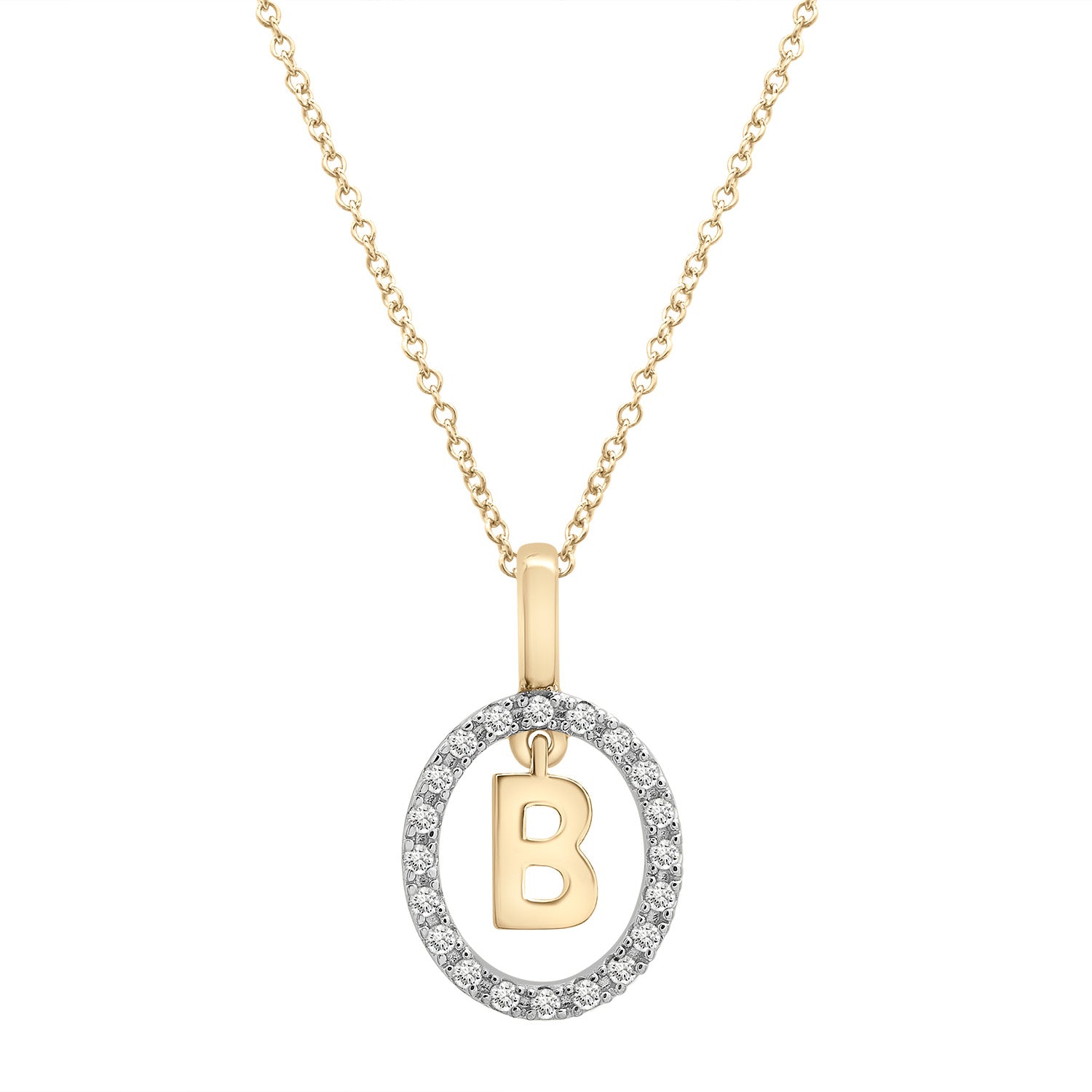 Floating Halo Diamond Initial Pendant In B Character