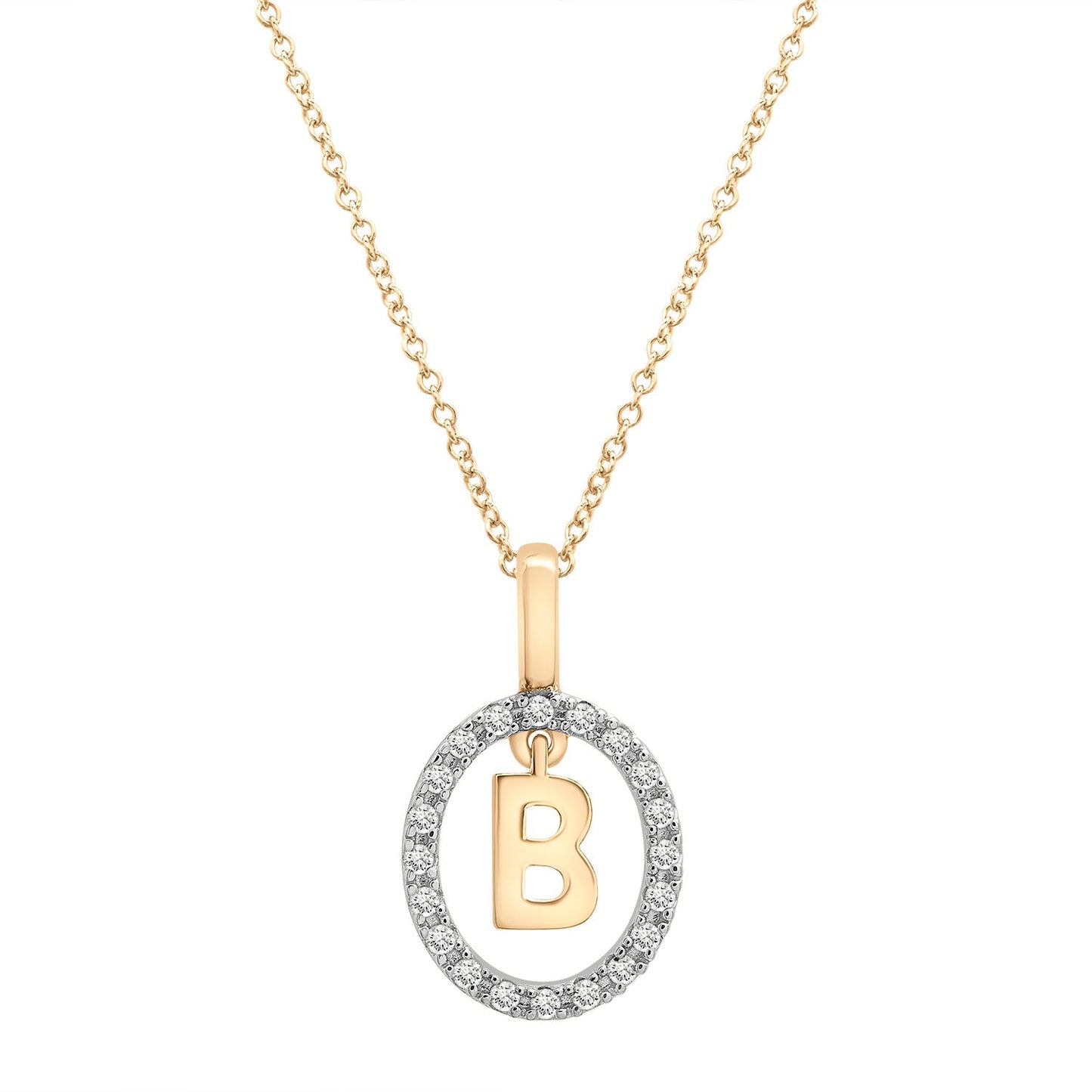 Floating Halo Diamond Initial Pendant In Gold B Character