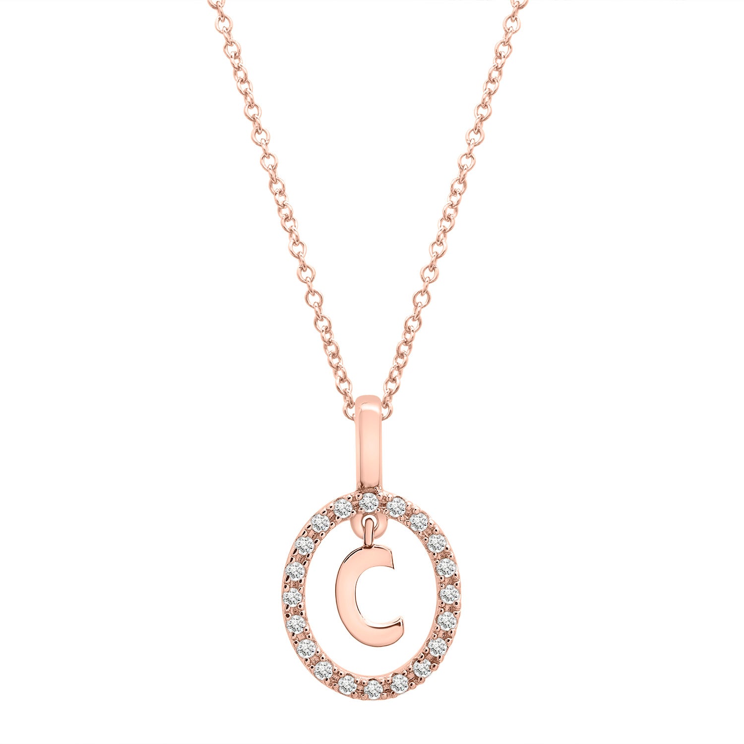 Floating Halo Diamond Initial Pendant Rose Gold C Character