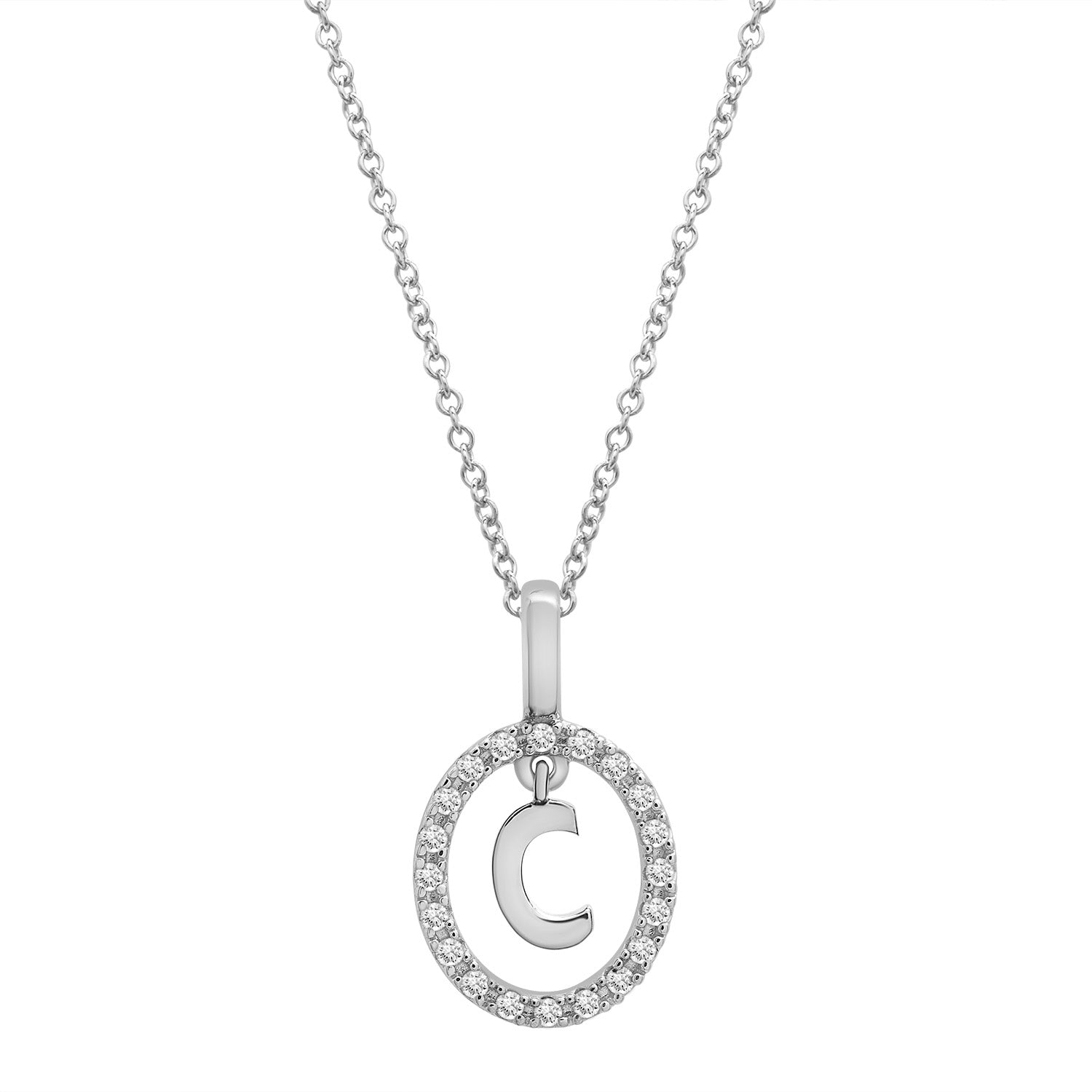 Floating Halo Diamond Initial Pendant Silver C Character