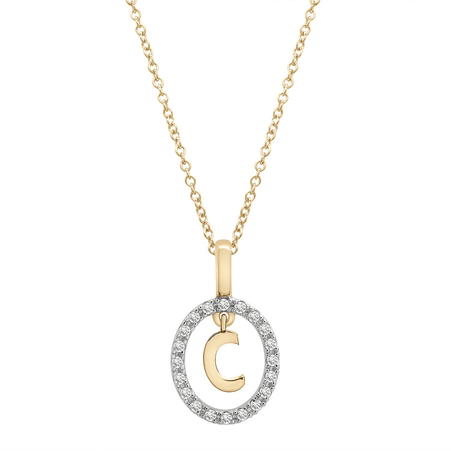 Floating Halo Diamond Initial Pendant Gold C Character
