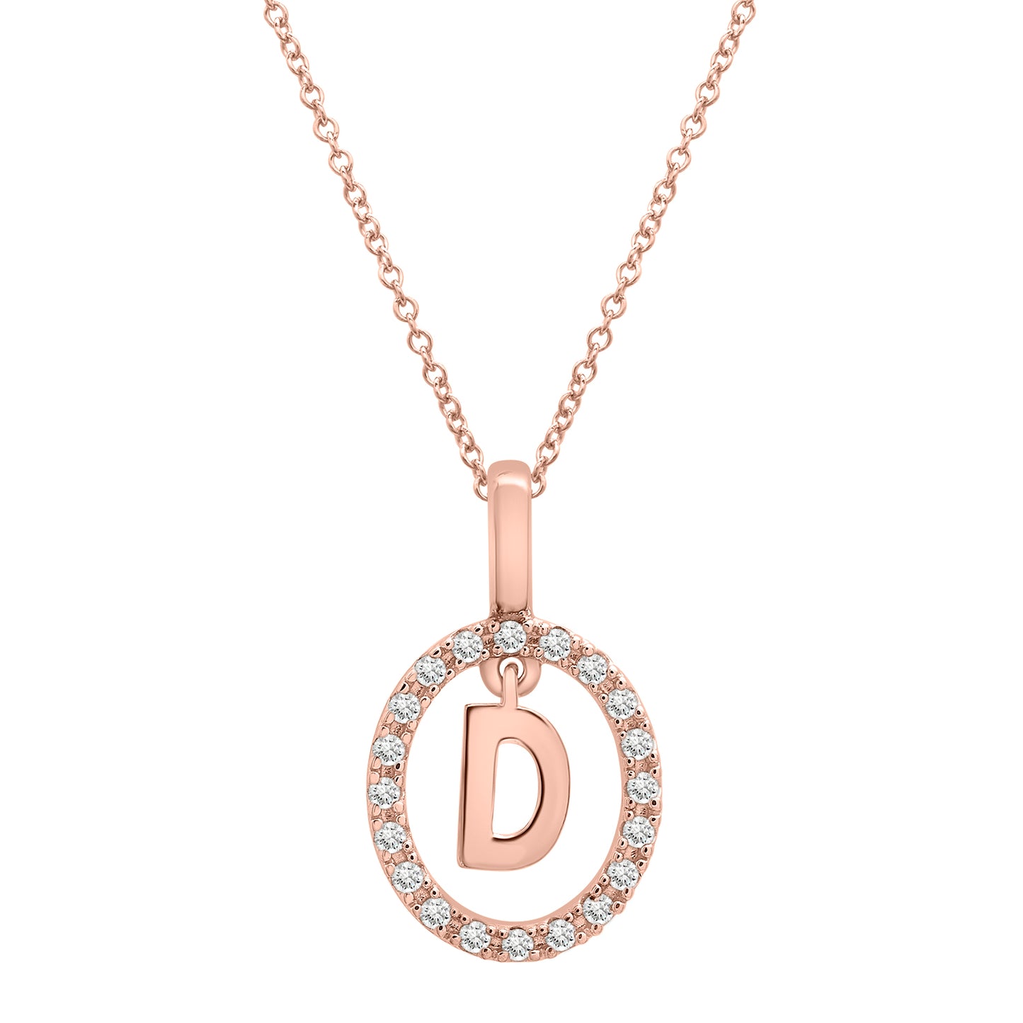 Floating Halo Diamond Initial Pendant Rose Gold D Character