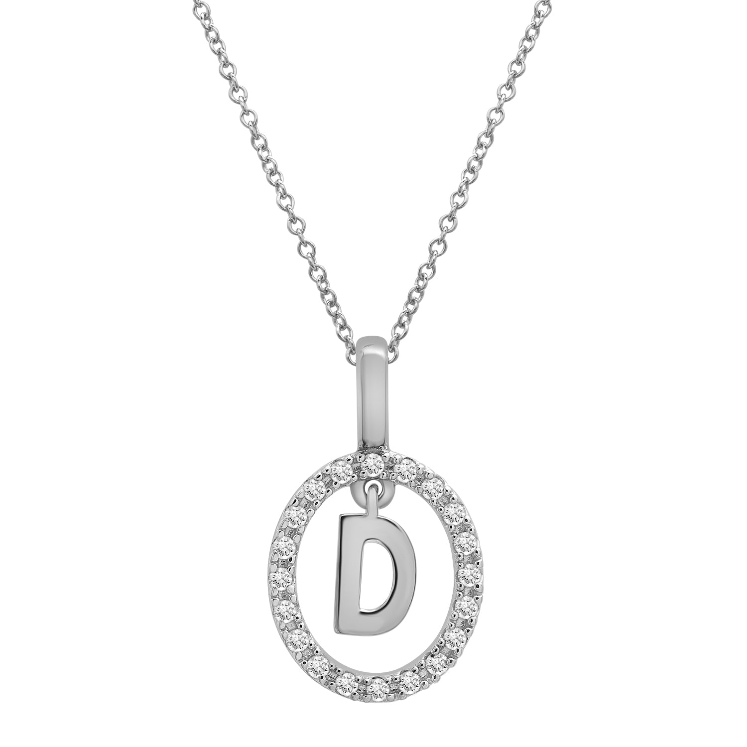 Floating Halo Diamond Initial Pendant Silver D Character